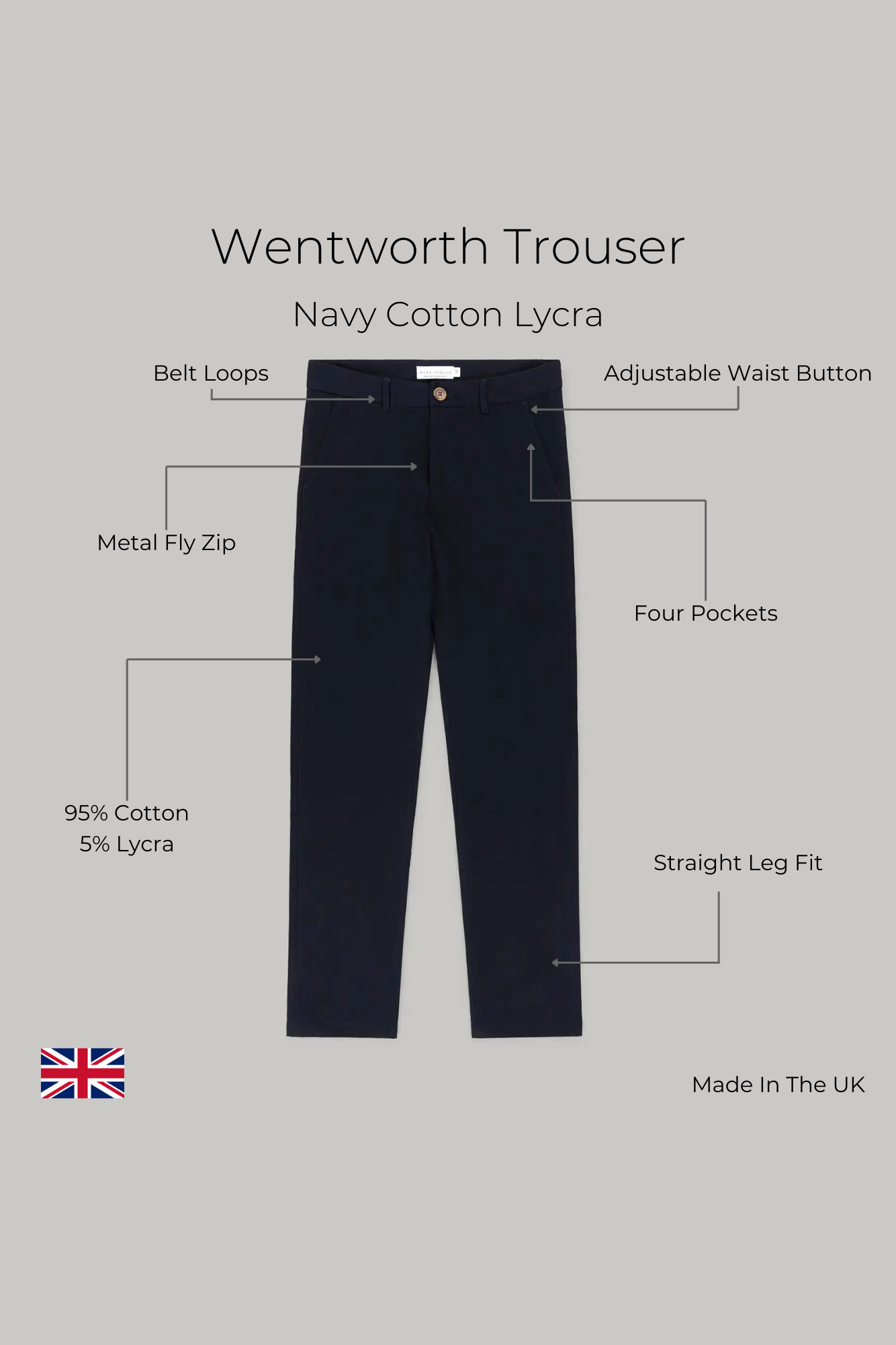 Wentworth Trouser - Navy Cotton Lycra - Wear London