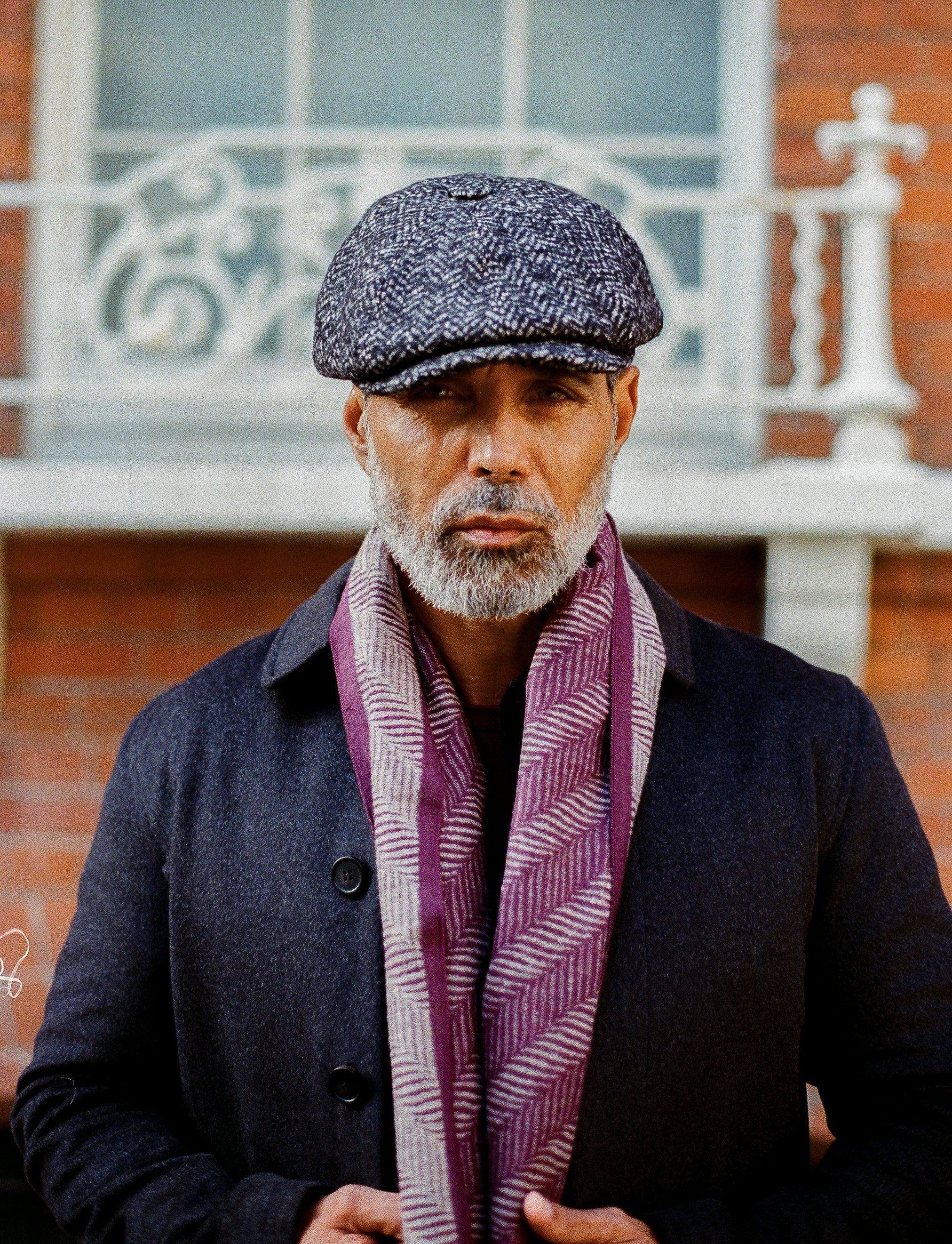 Scarf - H/bone Plain Border Burgundy - Wear London