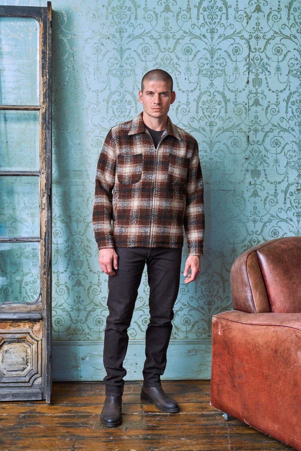 Broadwalk Zip Overshirt - Red Grey Black Check - Wear London