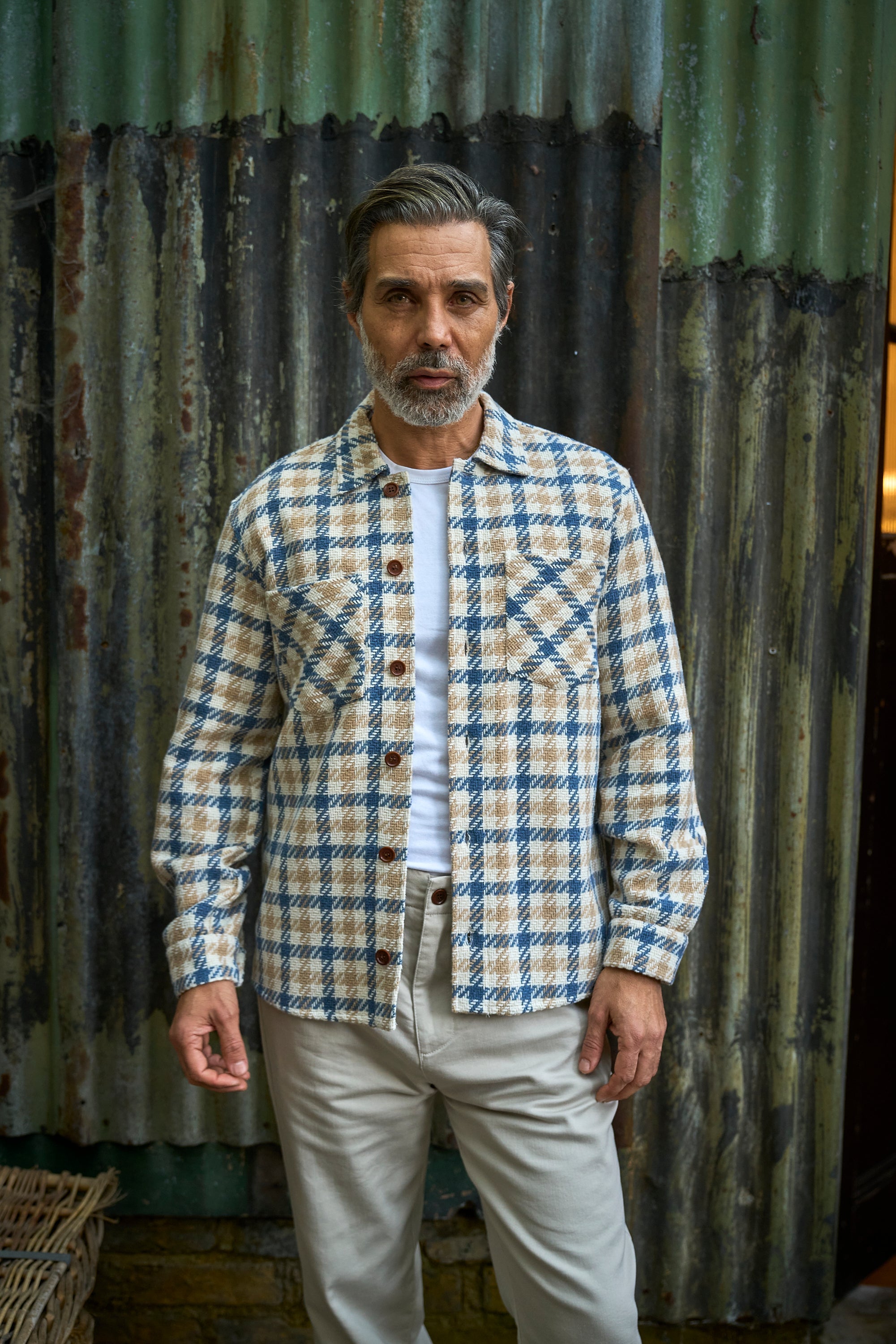 Bart Overshirt - Blue Brown Ecru - Square Check - Wear London