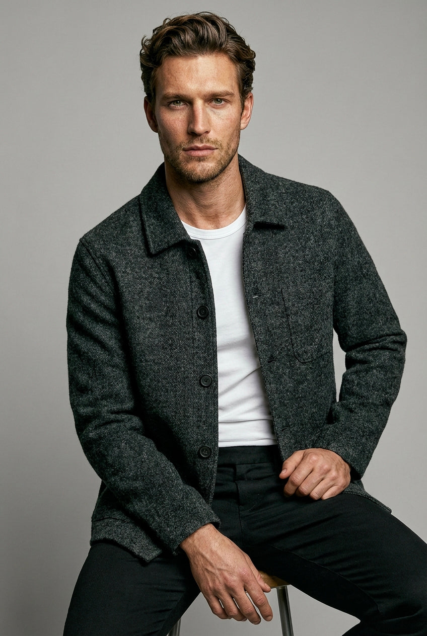 Chiltern Shacket - Charcoal Boiled Wool - Wear London
