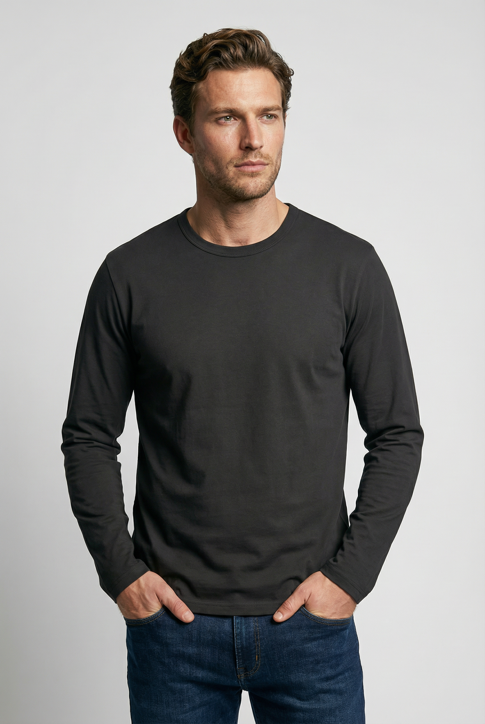 Bevis Long Sleeve Cotton T-shirt - Grey - Wear London