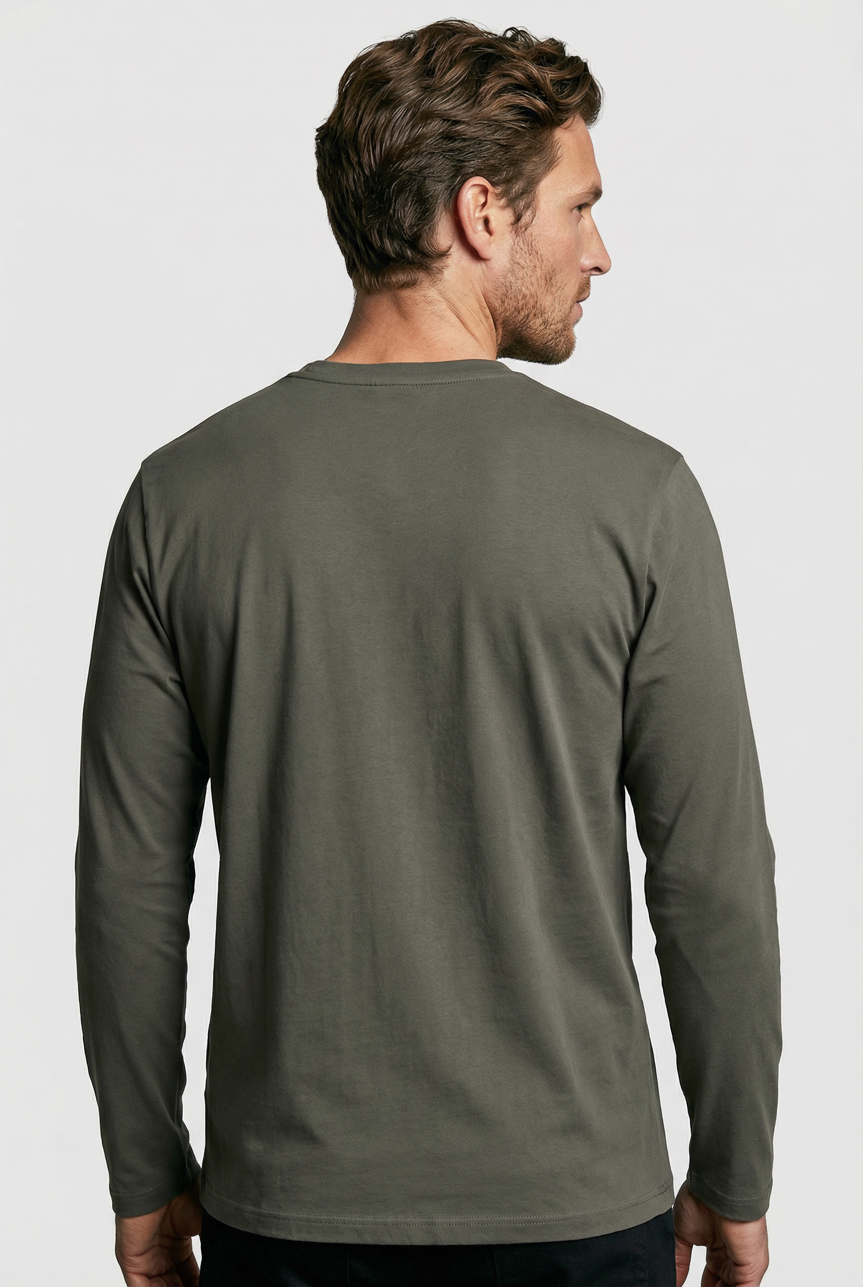 Bevis Long Sleeve Cotton T-shirt - Olive - Wear London