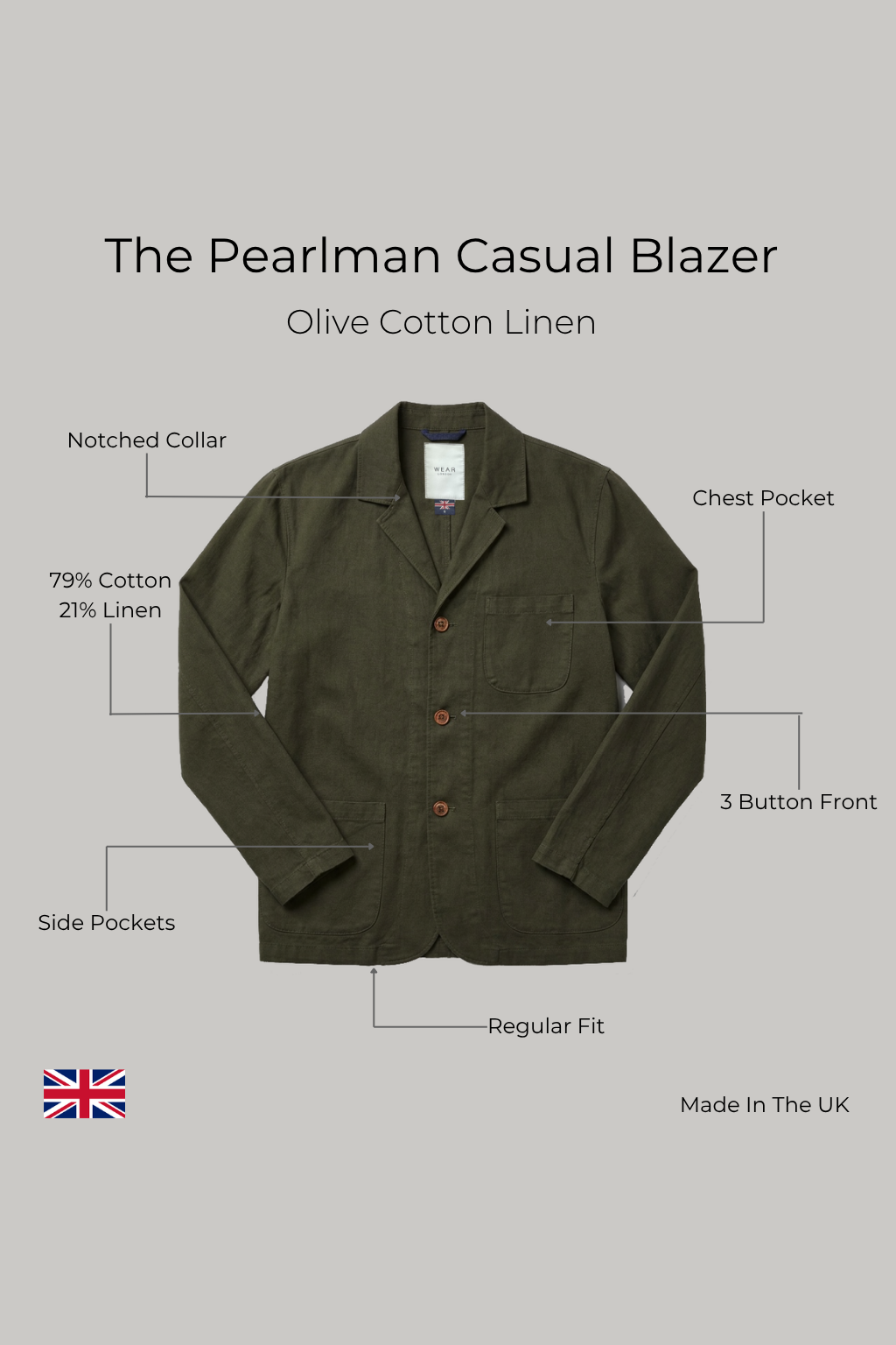 The Pearlman Casual Blazer - Olive Cotton Linen - Wear London