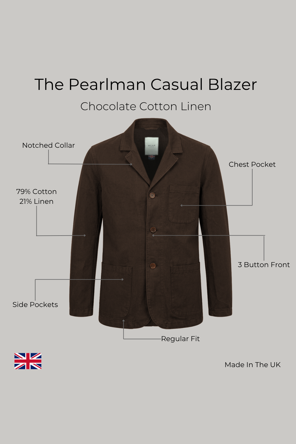The Pearlman Casual Blazer - Chocolate Cotton Linen - Wear London