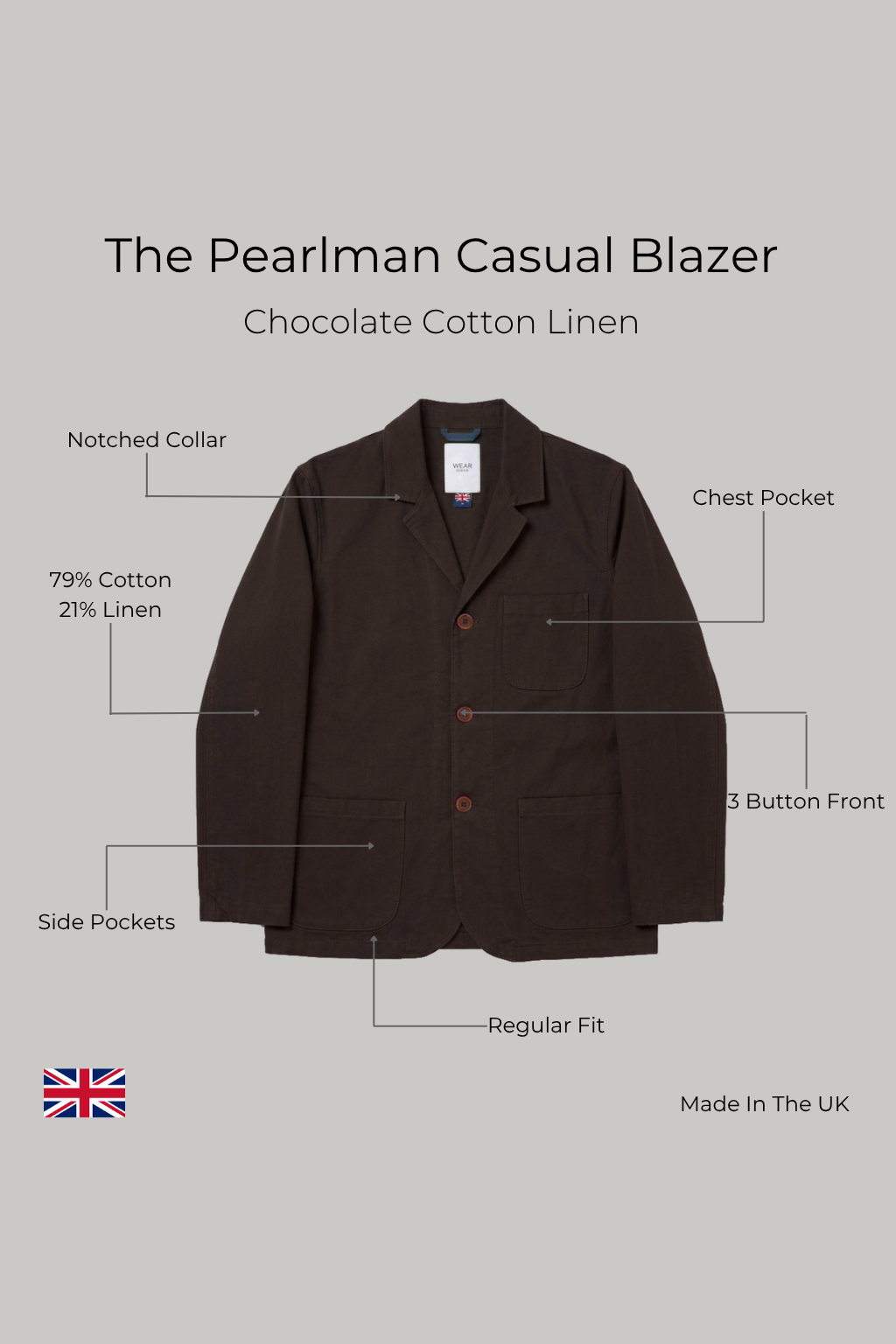 The Pearlman Casual Blazer - Chocolate Cotton Linen - Wear London