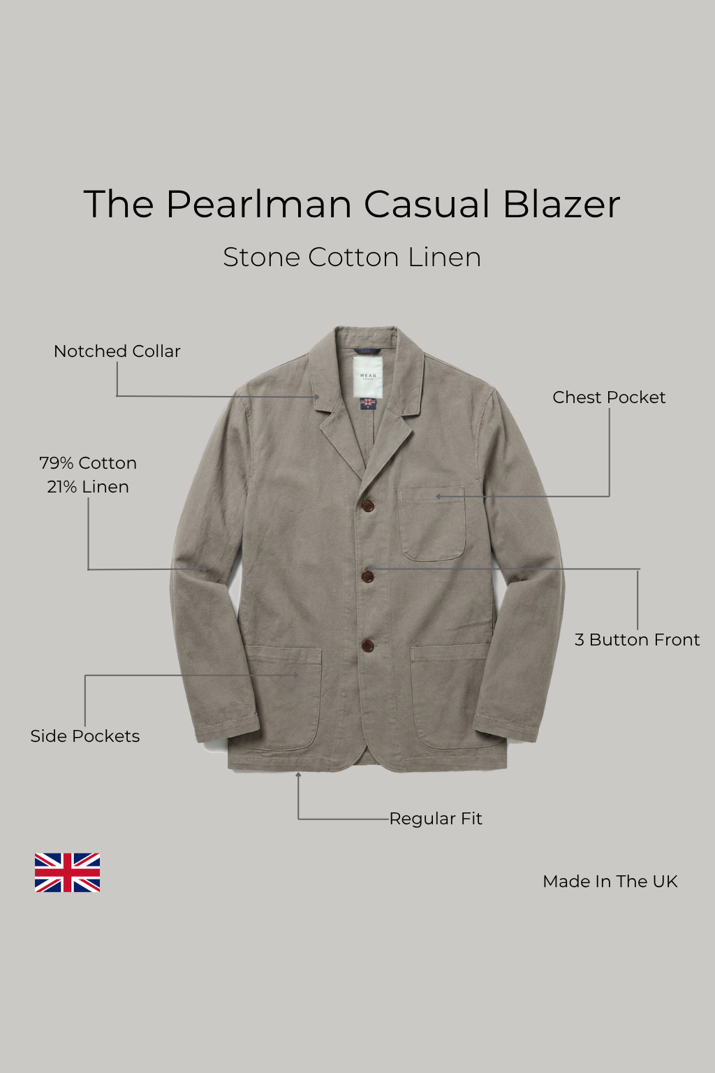 The Pearlman Casual Blazer - Stone Cotton Linen - Wear London