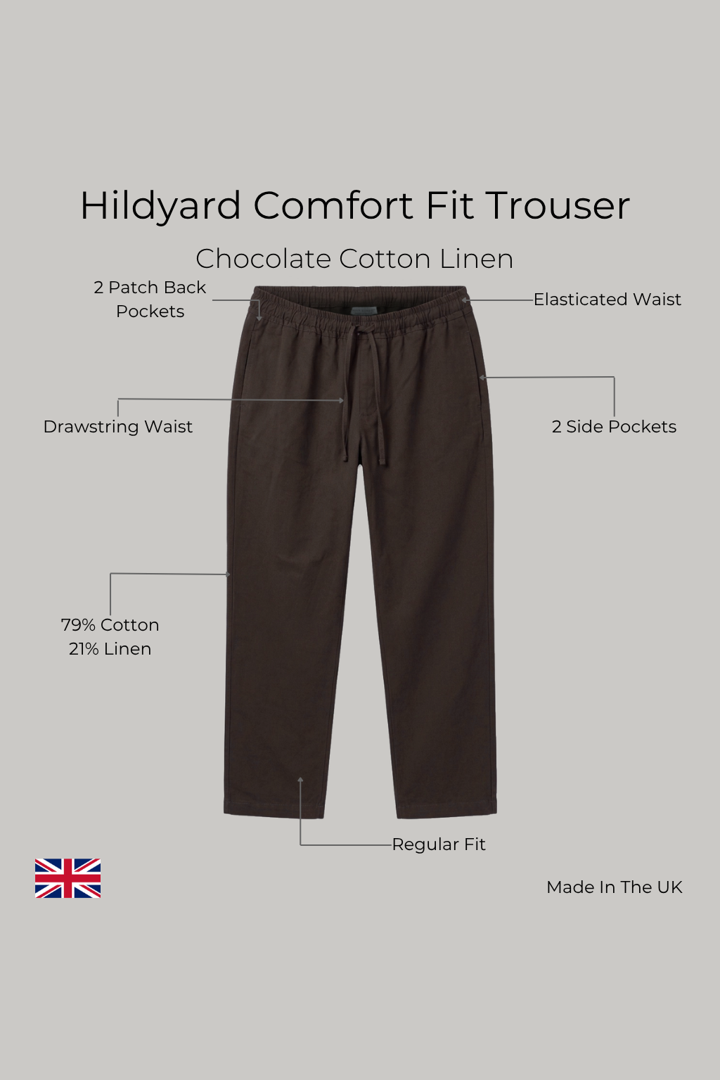 Hildyard Comfort Fit Trouser – Chocolate Cotton Linen - Wear London