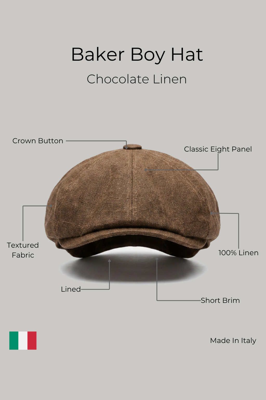 Baker Boy Hat - Chocolate Linen - Wear London