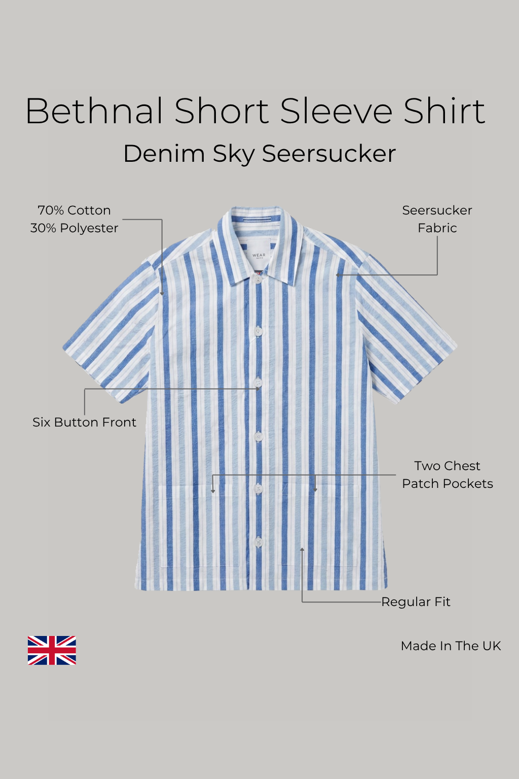 Bethnal Short Sleeve Shirt - Denim Sky Seersucker - Wear London