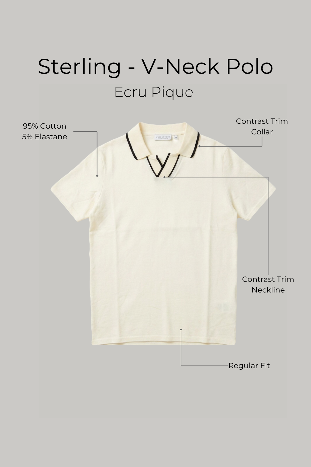 Sterling - V Neck Polo - Ecru Pique - Wear London