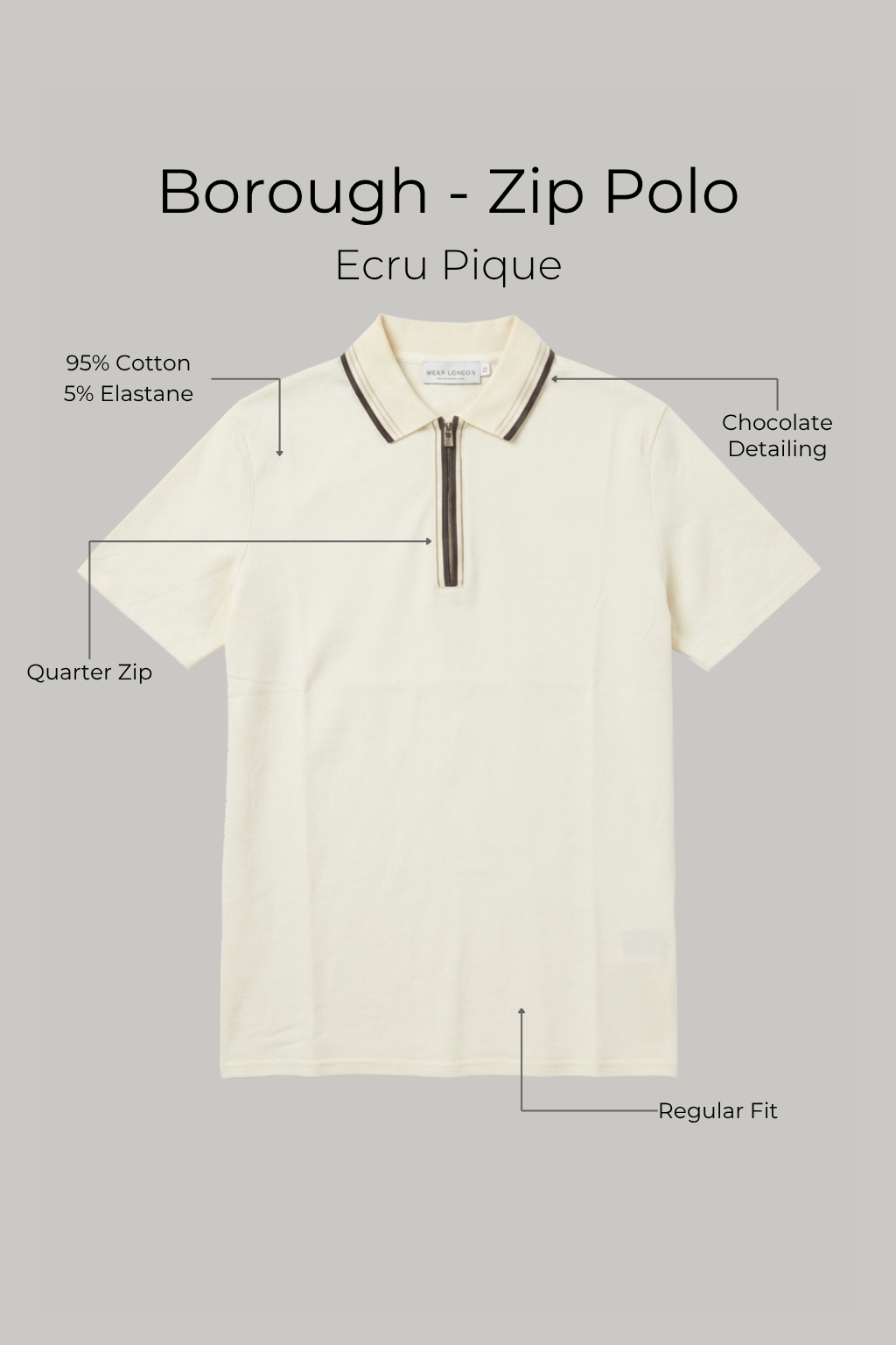 Borough - Zip Polo - Ecru Pique - Wear London