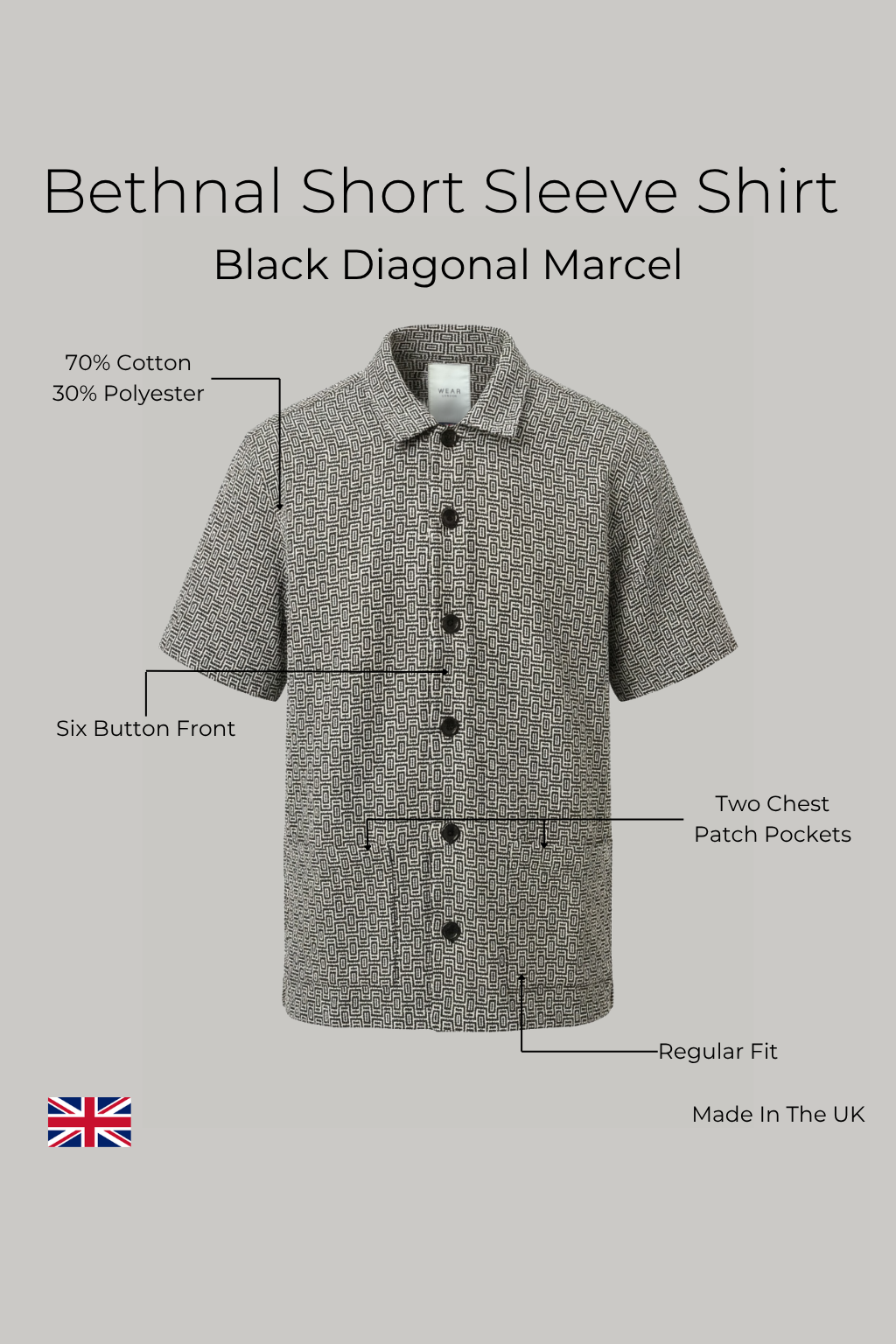 Bethnal Short Sleeve Shirt - Black Diagonal Marcel - Wear London