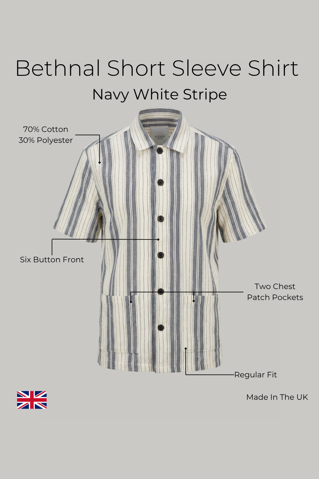 Bethnal Short Sleeve Shirt - Navy White Stripe - Wear London