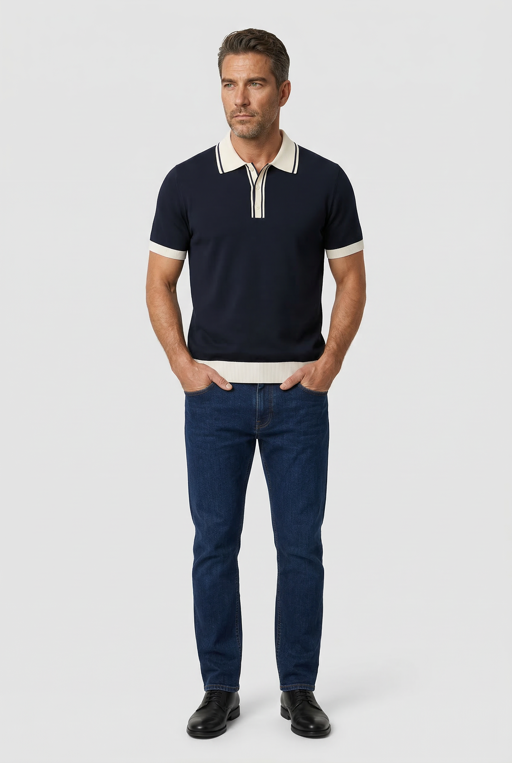 Camden - Plain Polo Knitwear -  Navy Ecru - Wear London