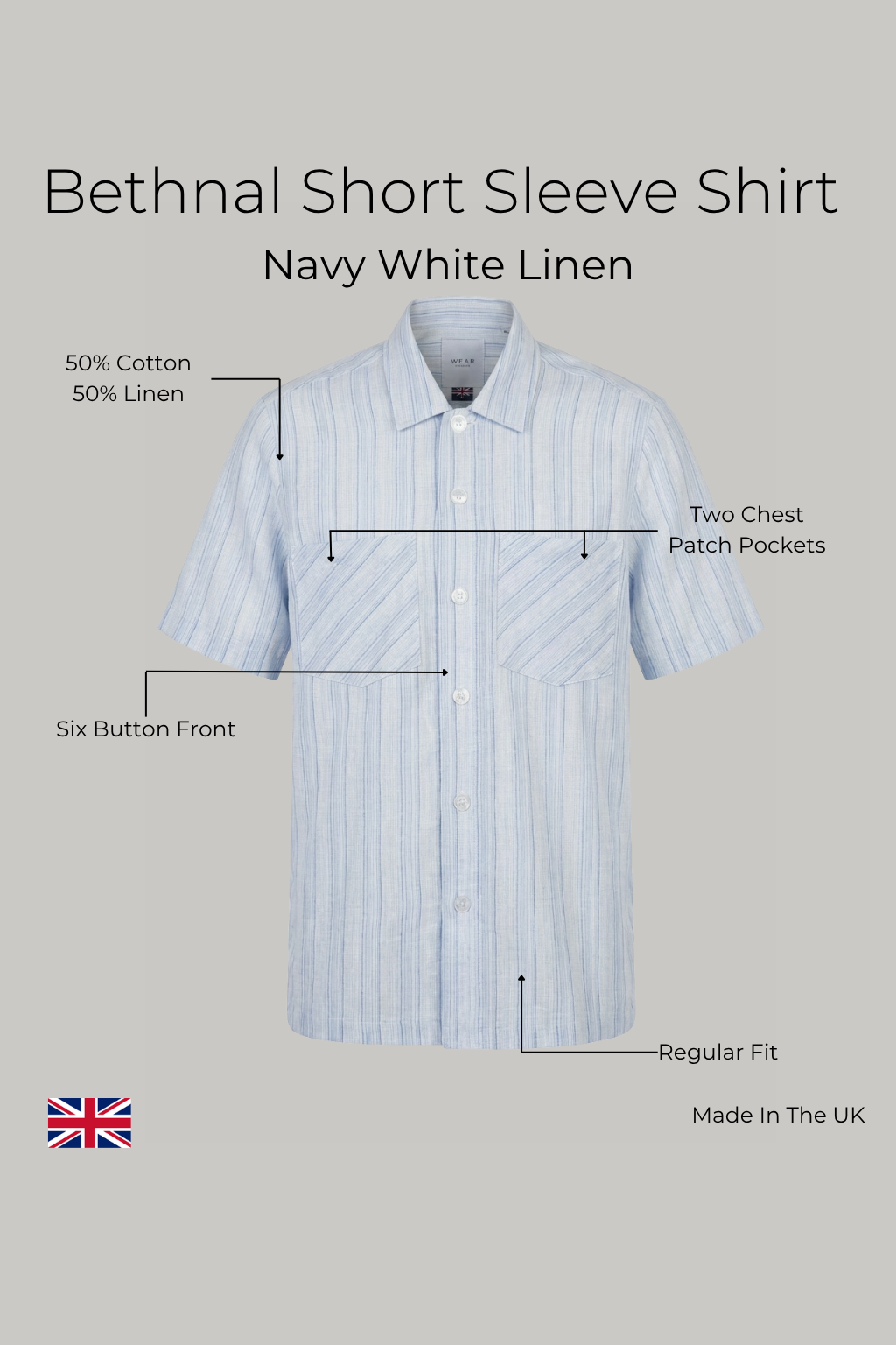 Bethnal Top Pockets  - Navy White Linen - Wear London