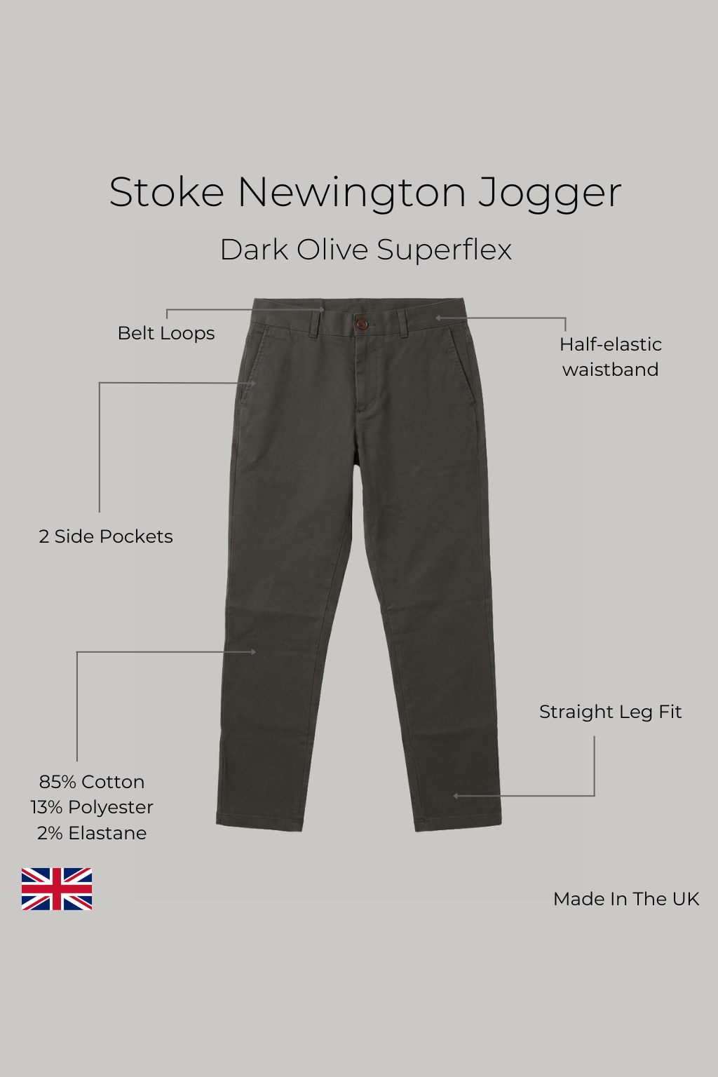 Stoke Newington Joggers - Dark Olive Superflex - Wear London