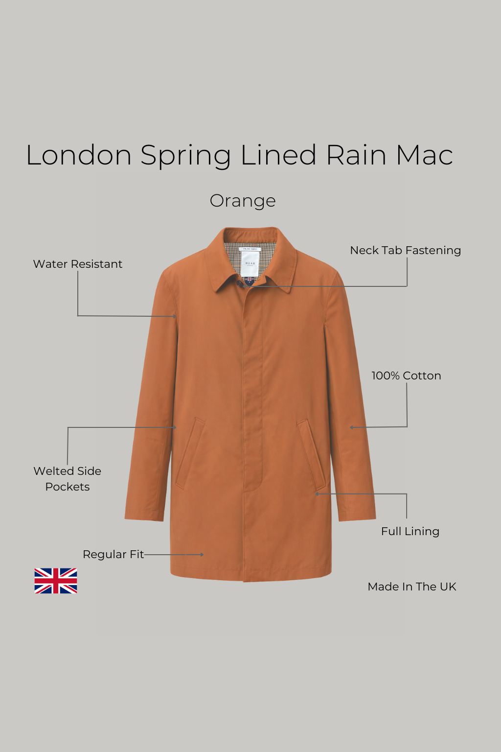 London Spring Lined Rain Mac - Orange - Wear London