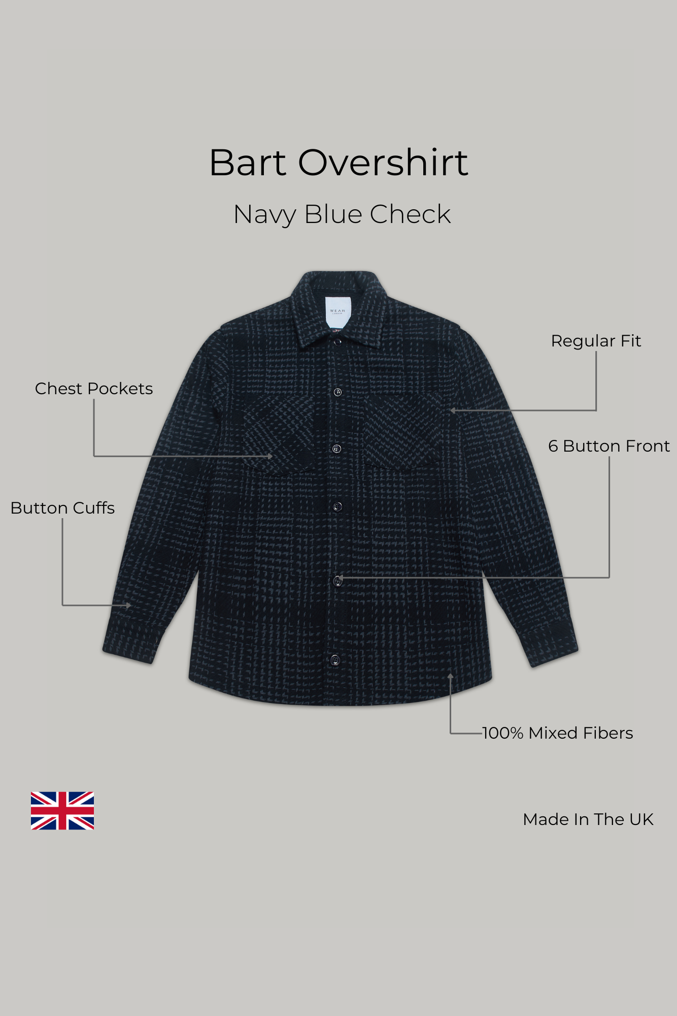Bart Overshirt - Navy Blue Check - Wear London