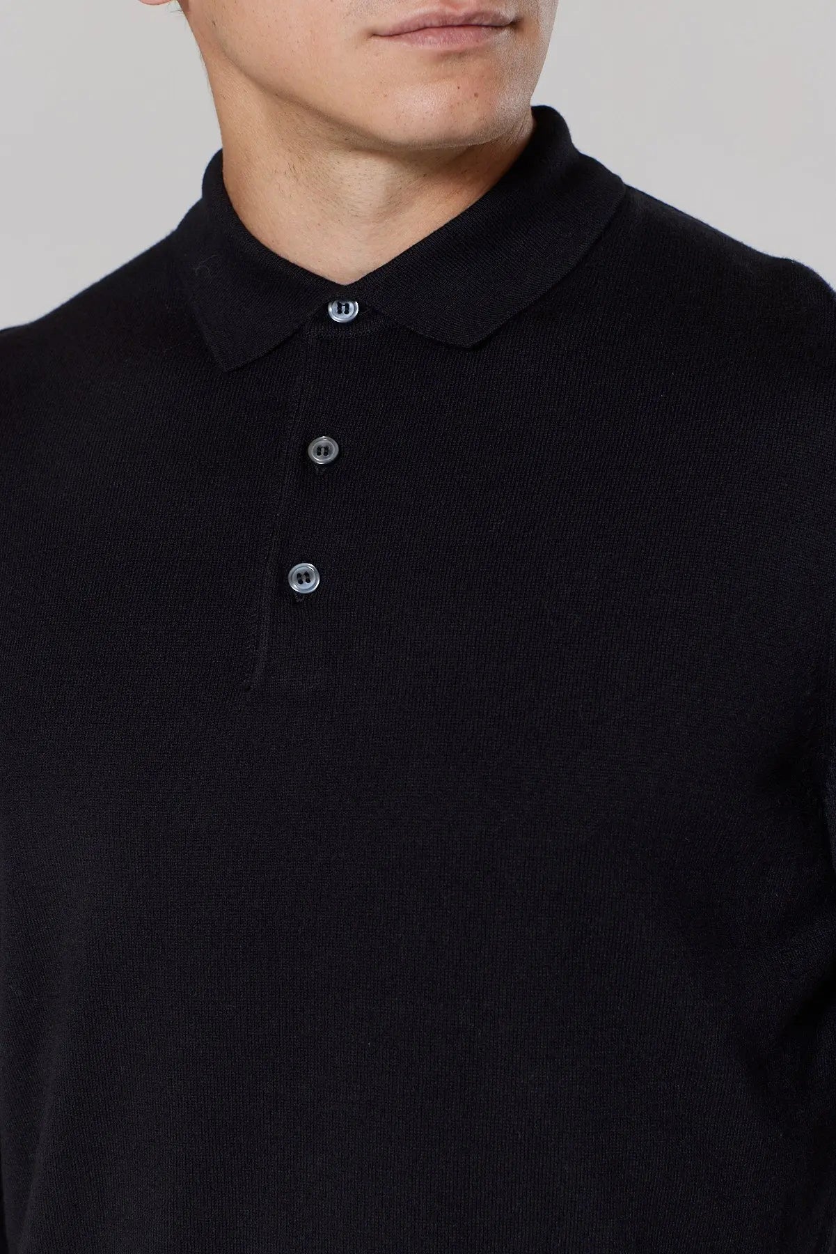 Cable Casual Polo Shirt - Black - Premium Knitwear