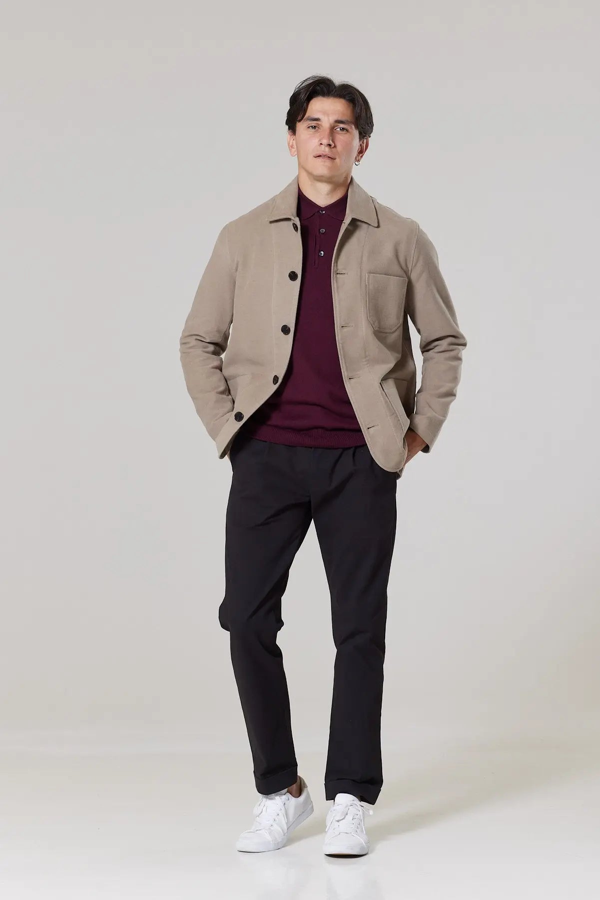Commercial Casual Shacket - Beige Moleskin for Stylish Outerwear