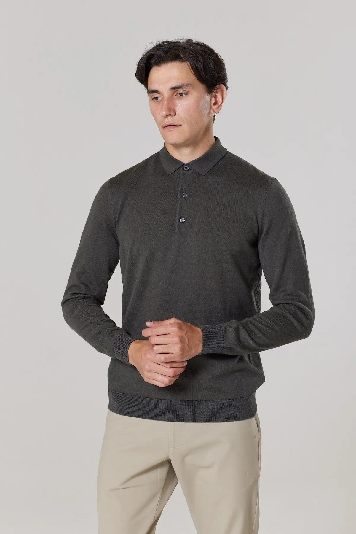 Cable Polo Shirt - Bottle green knitwear