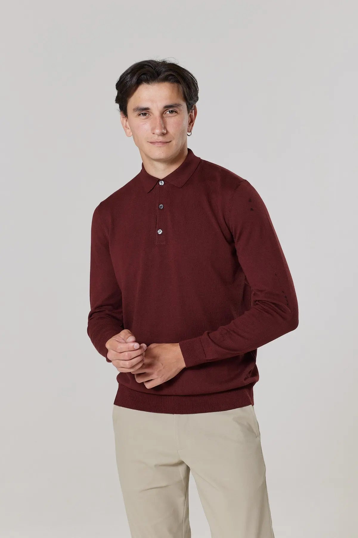 Cable Polo Shirt - Burgundy knitwear