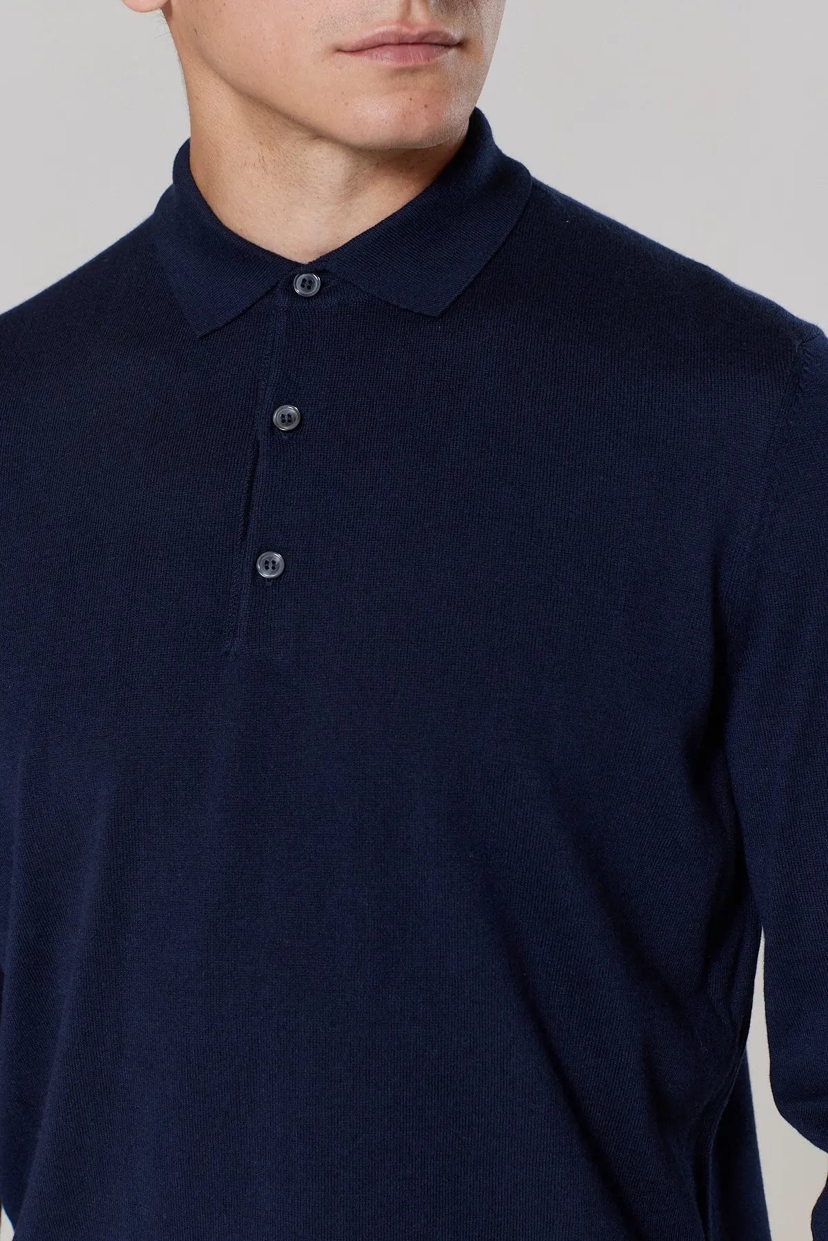 Cable Polo Shirt - Navy knitwear