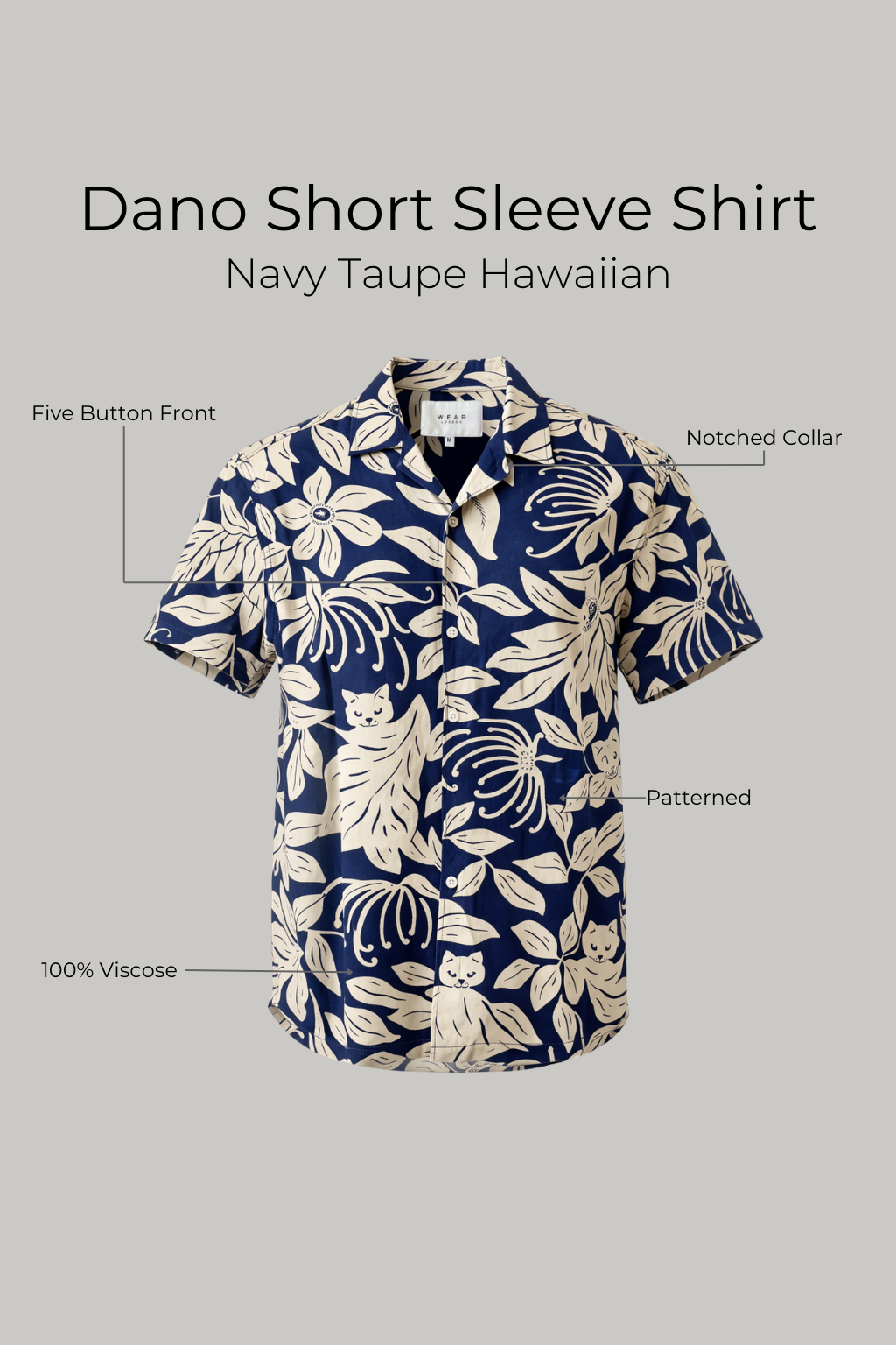 Dano Short Sleeve Shirt - Navy Taupe Hawaiian - Wear London