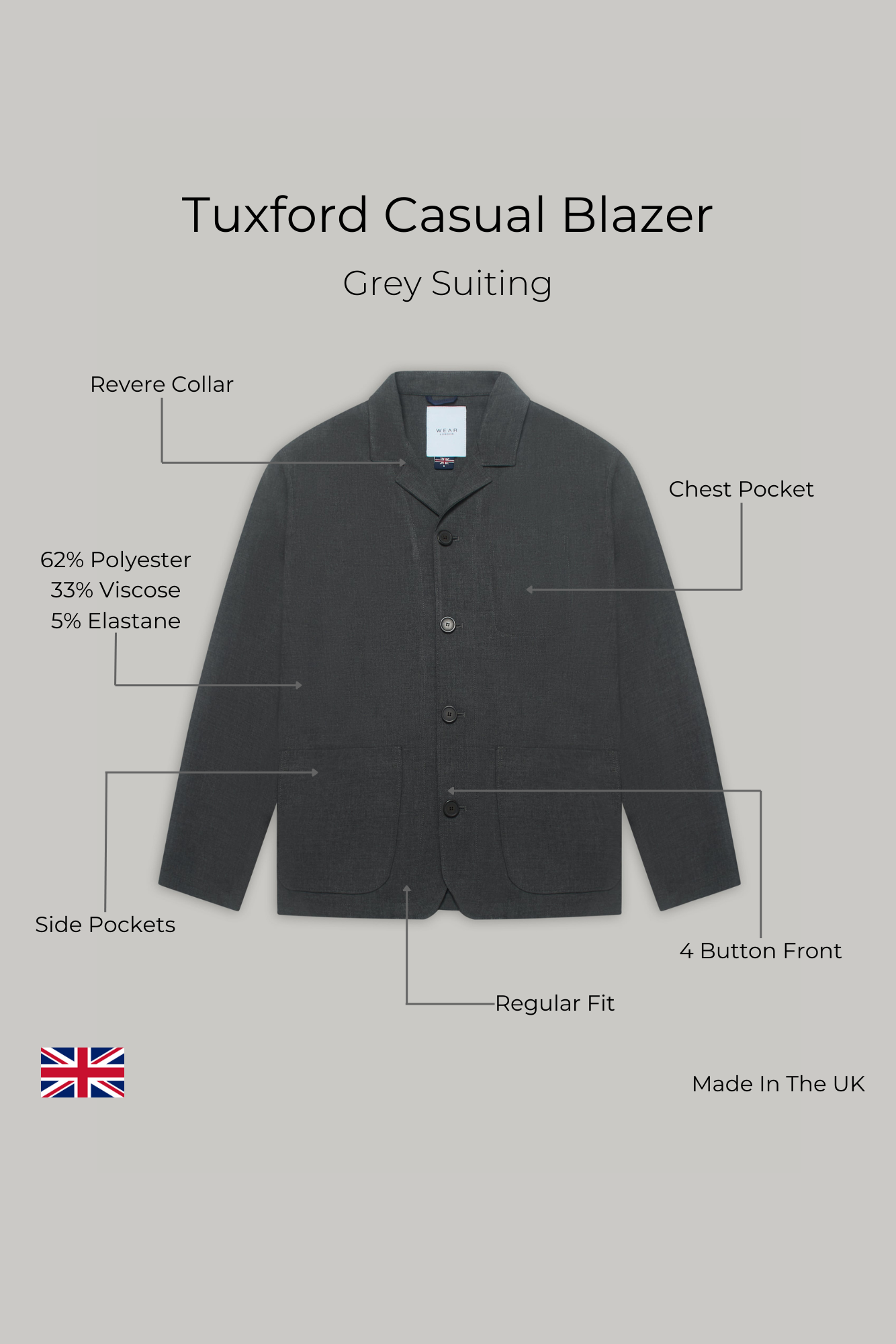Tuxford Casual Blazer - Grey Suiting - Wear London