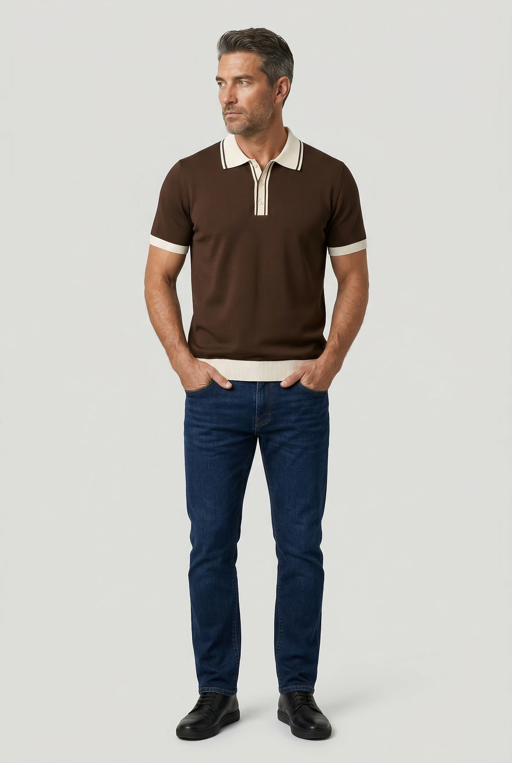 Camden - Plain Polo Knitwear - Chocolate Ecru - Wear London