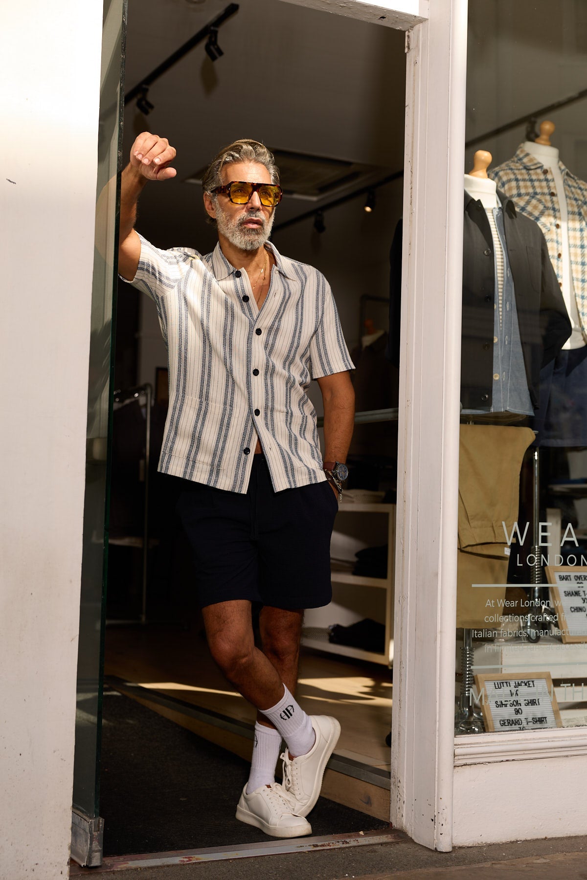 Bethnal Short Sleeve Shirt - Navy White Stripe - Wear London