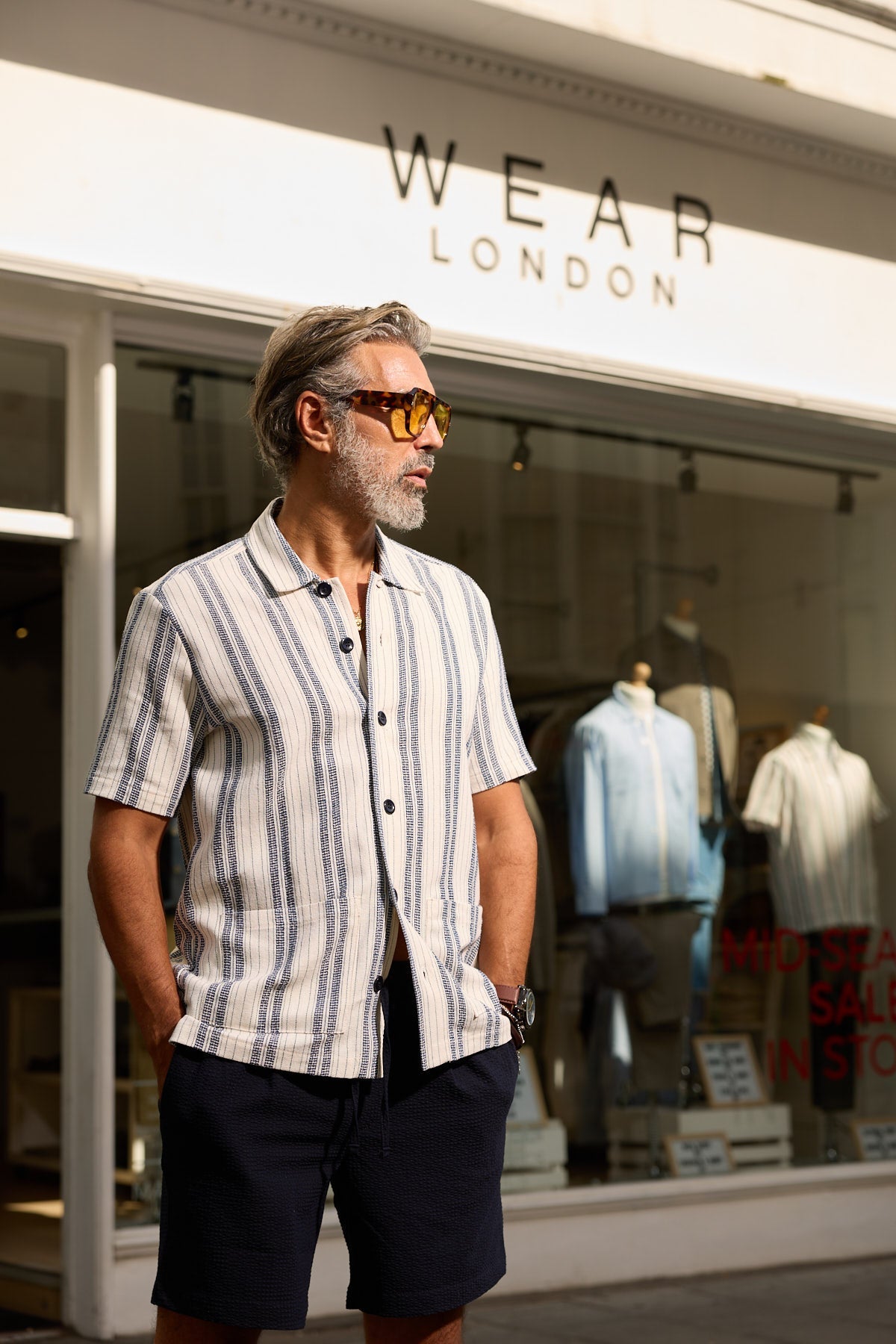 Bethnal Short Sleeve Shirt - Navy White Stripe - Wear London