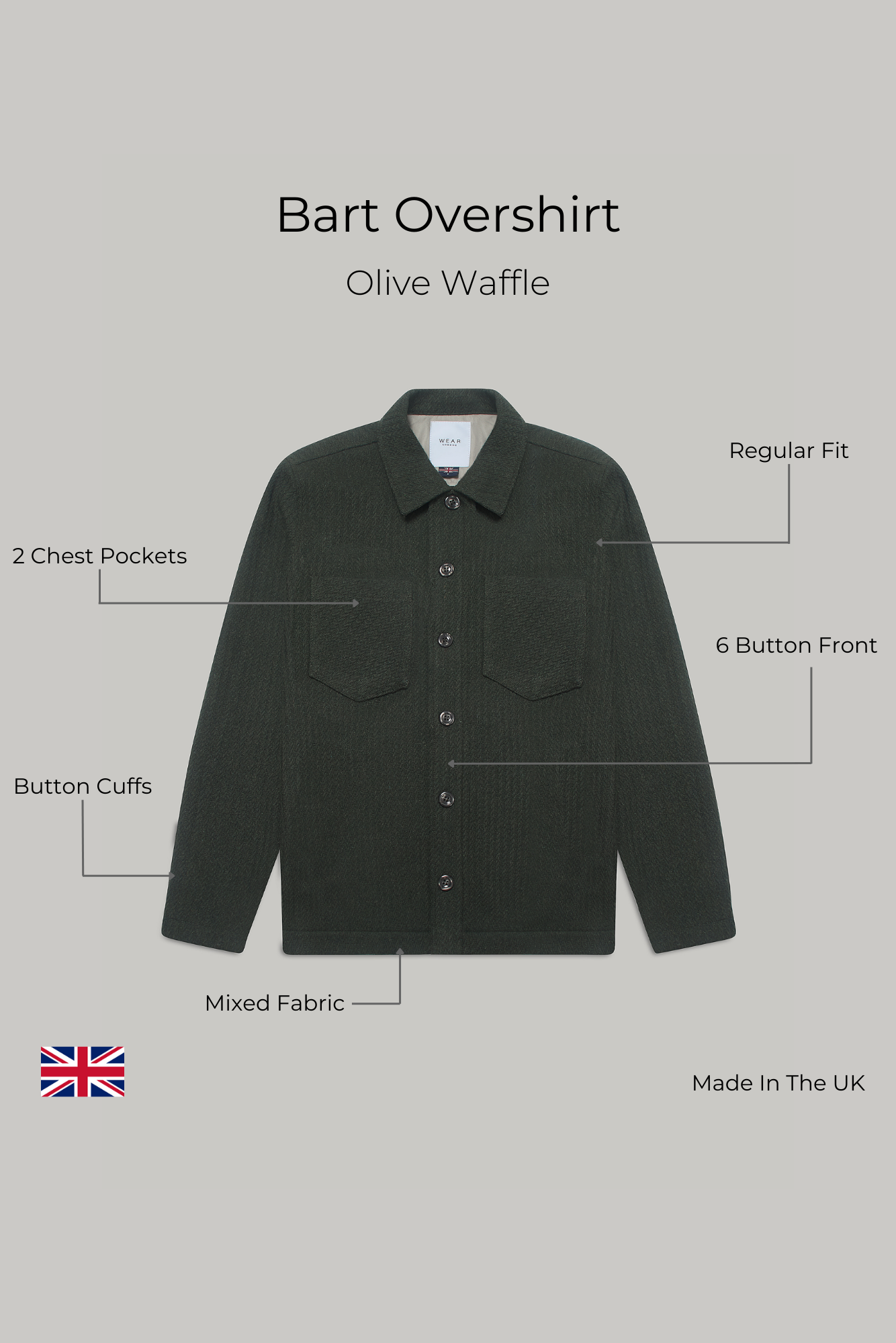 Bart Overshirt - Olive Waffle - Wear London