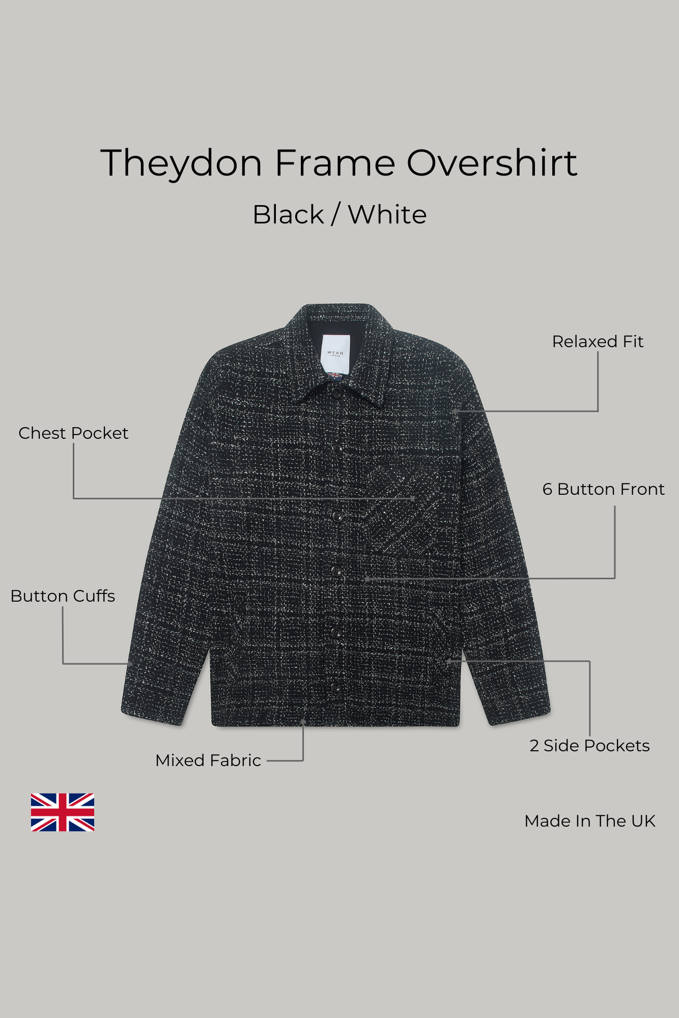 Theydon Frame Overshirt - Black / White - Wear London
