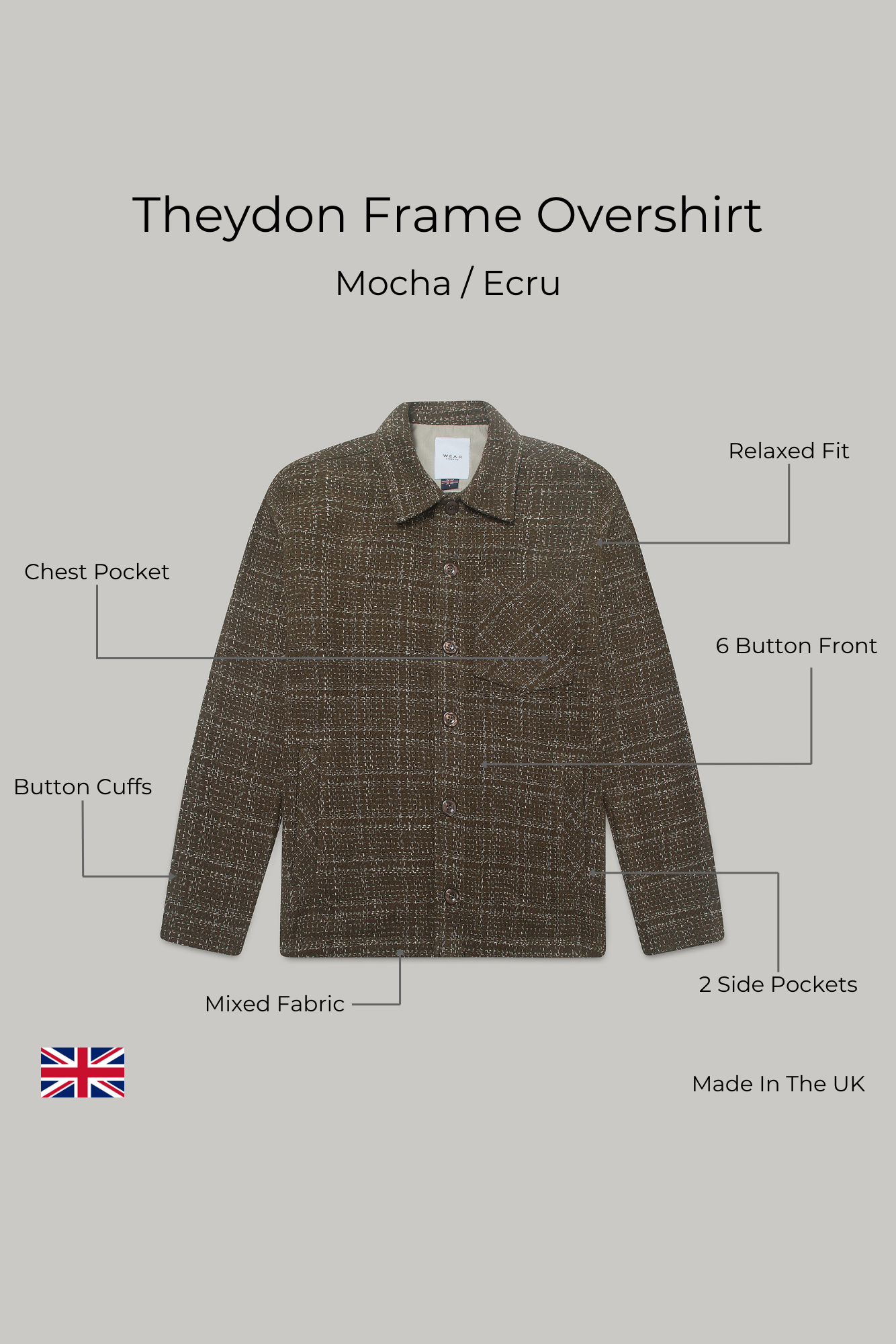 Theydon Frame Overshirt - Mocha / Ecru - Wear London