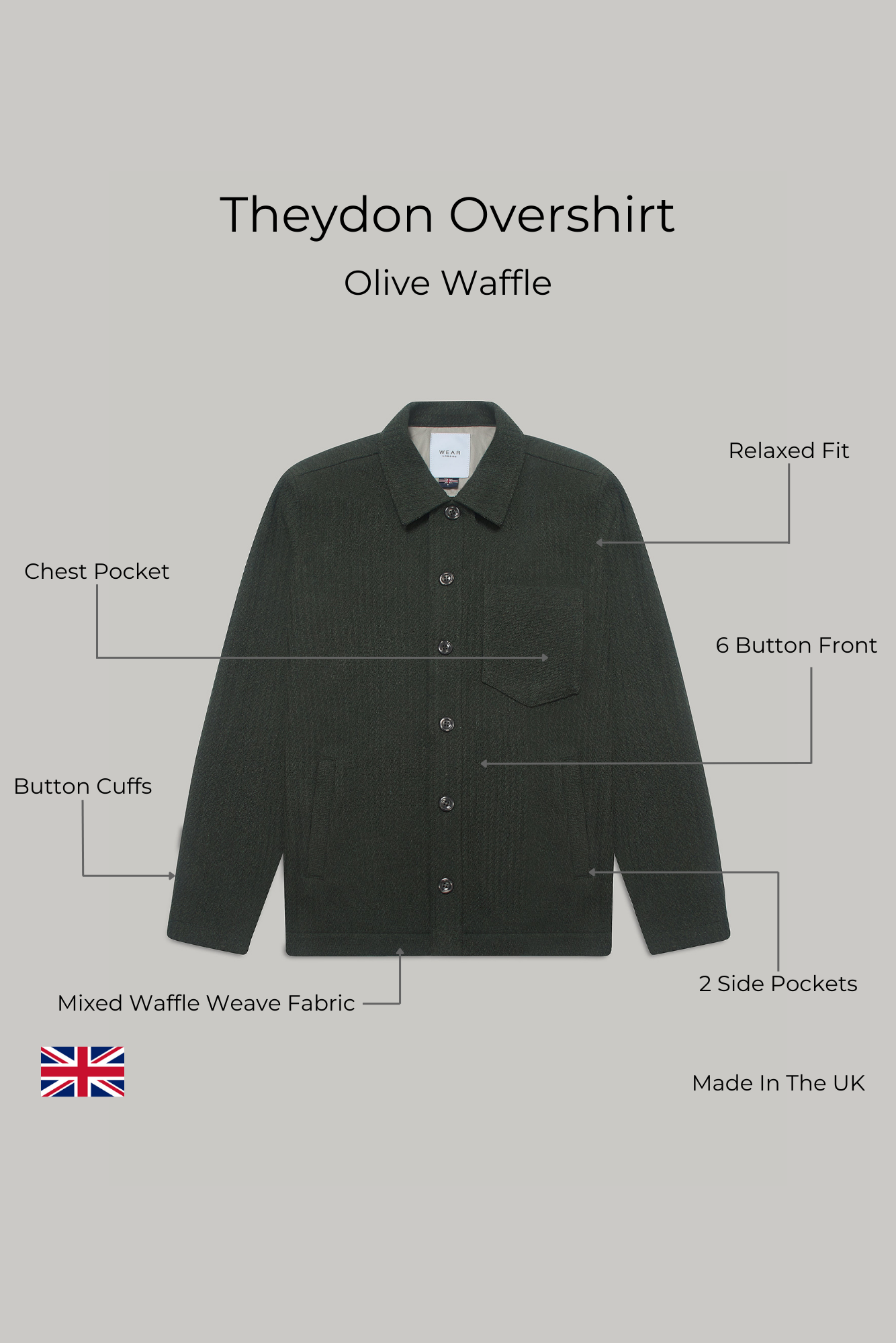 Theydon Overshirt - Olive Waffle - Wear London