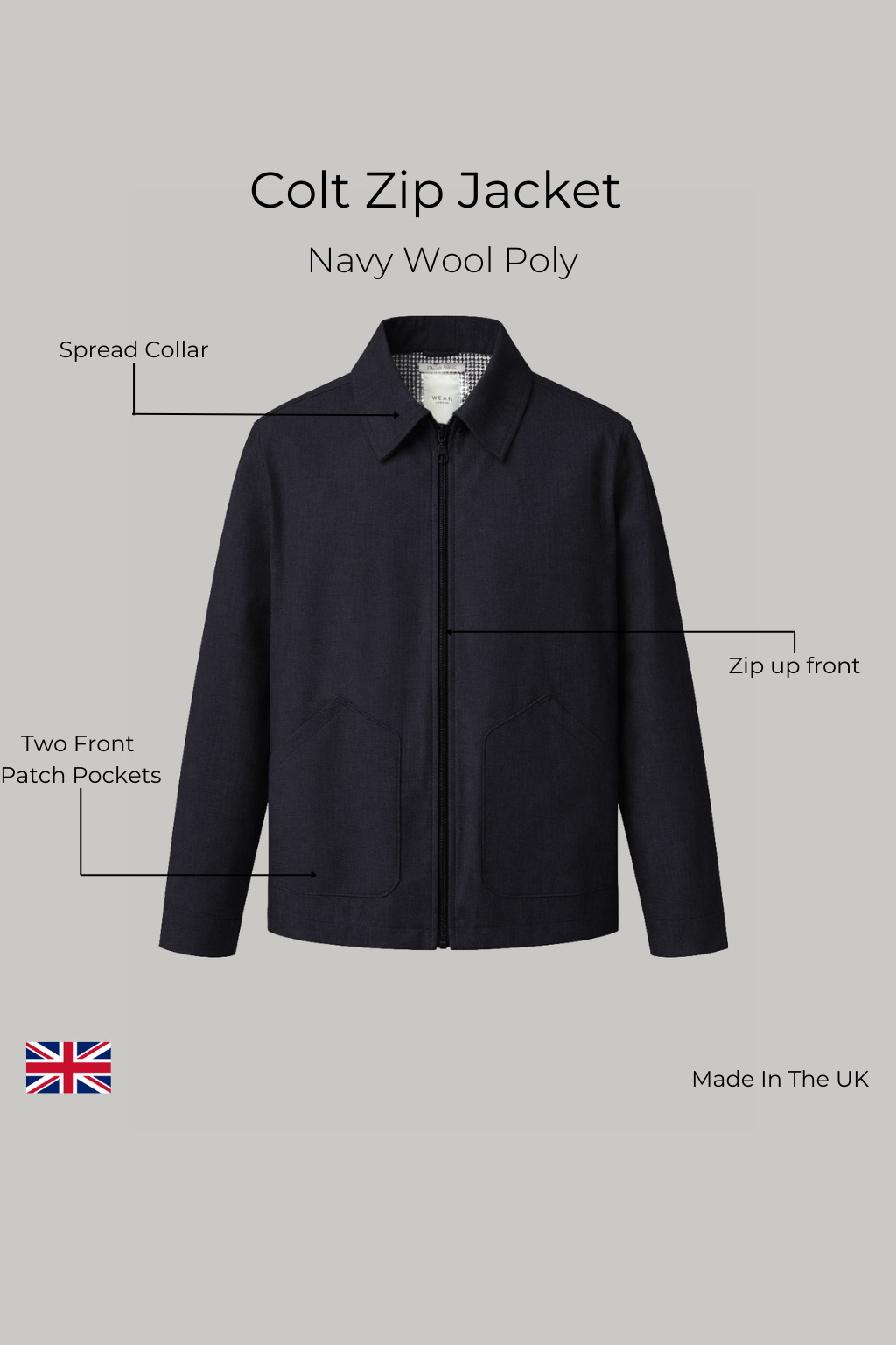Colts Zip Shacket - Navy Wool Poly - Wear London