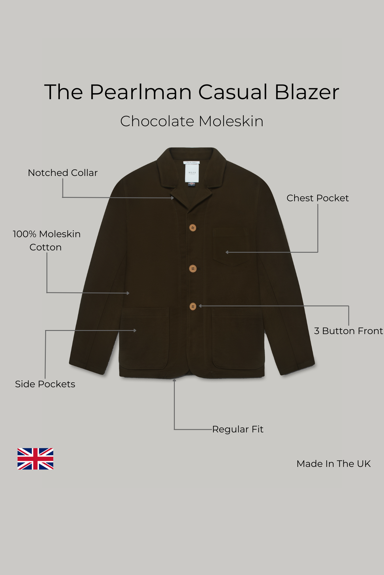 The Pearlman Casual Blazer - Chocolate Moleskin - Wear London