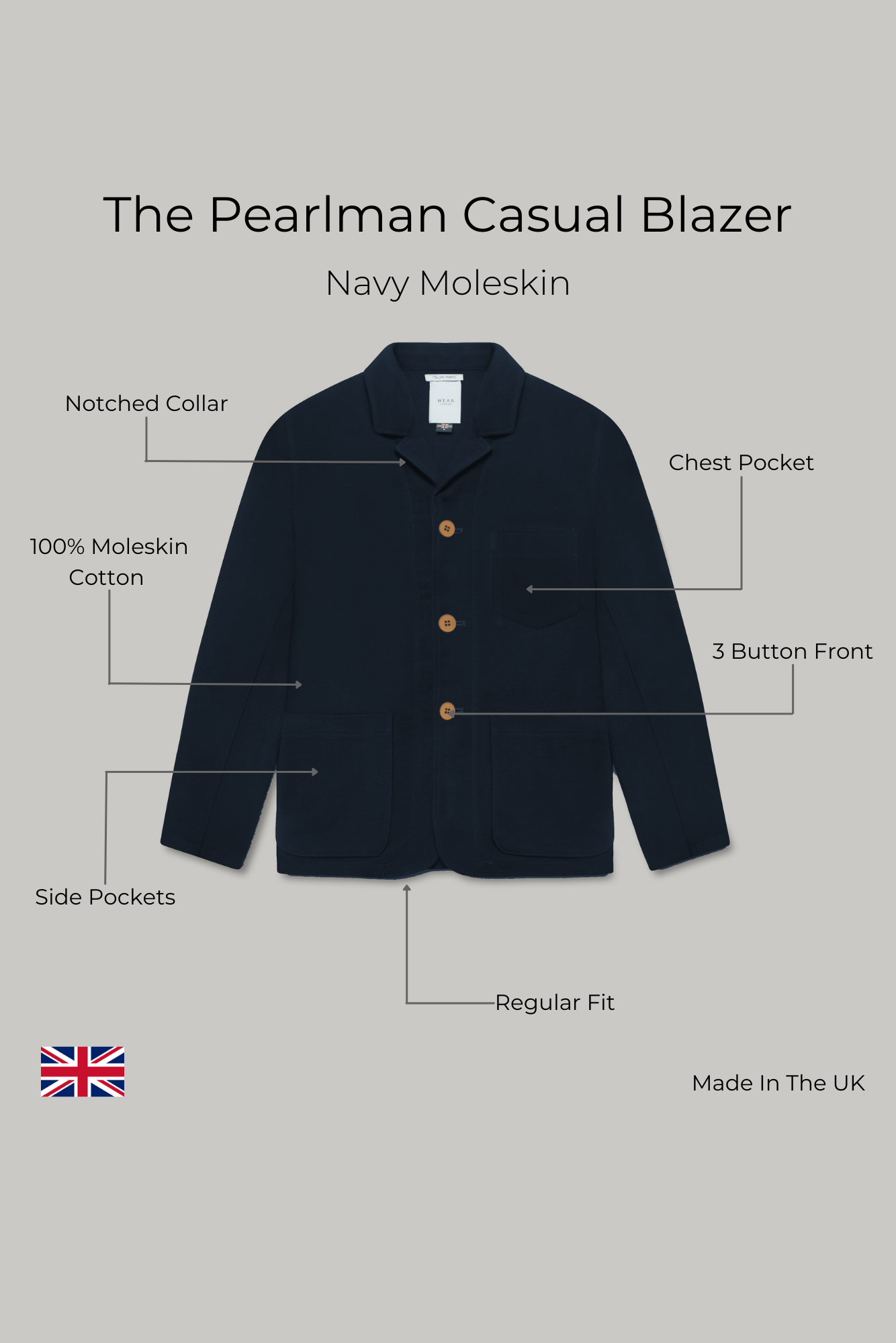 The Pearlman Casual Blazer - Navy Moleskin - Wear London