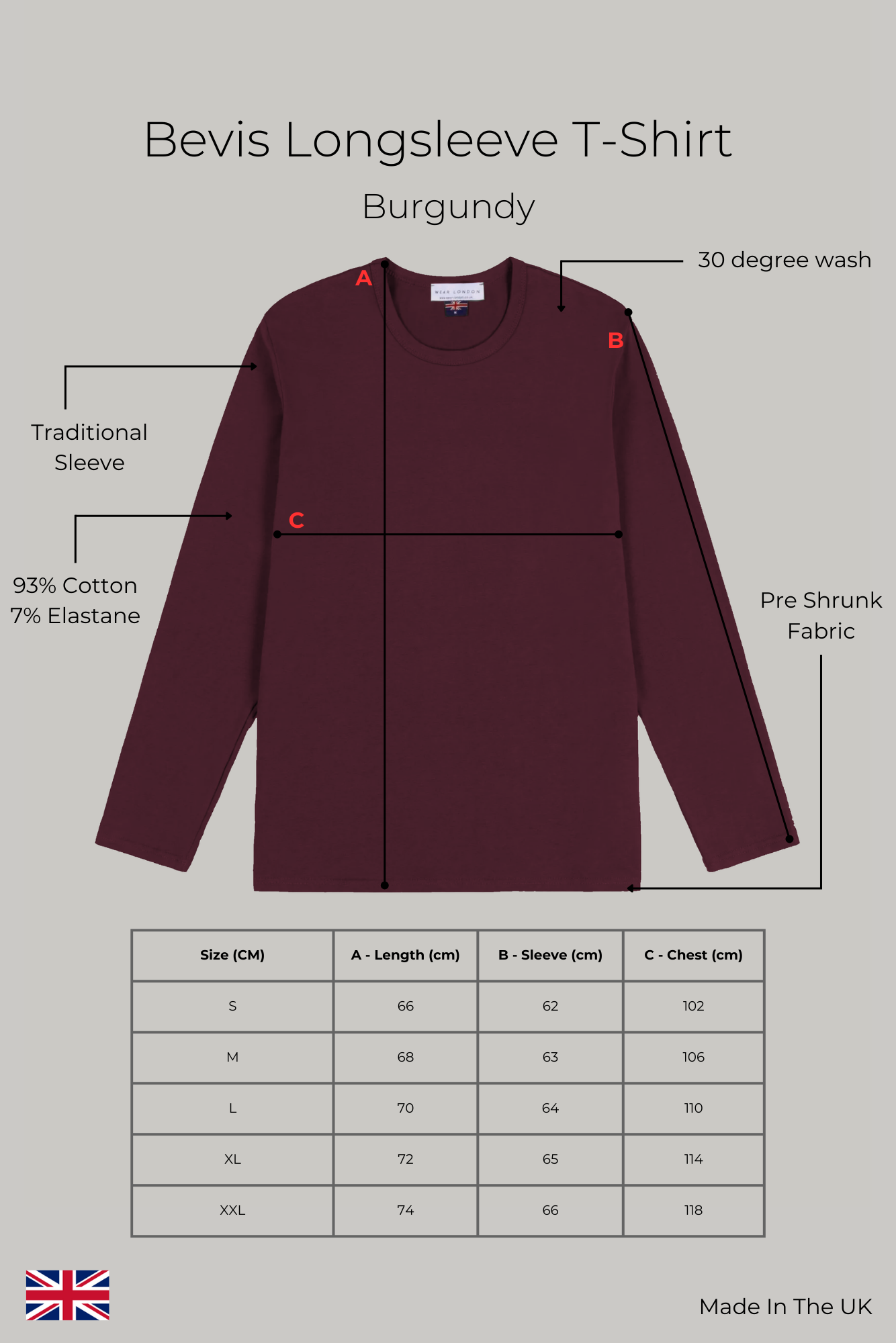 Bevis Long Sleeve Cotton T-shirt - Burgundy - Wear London