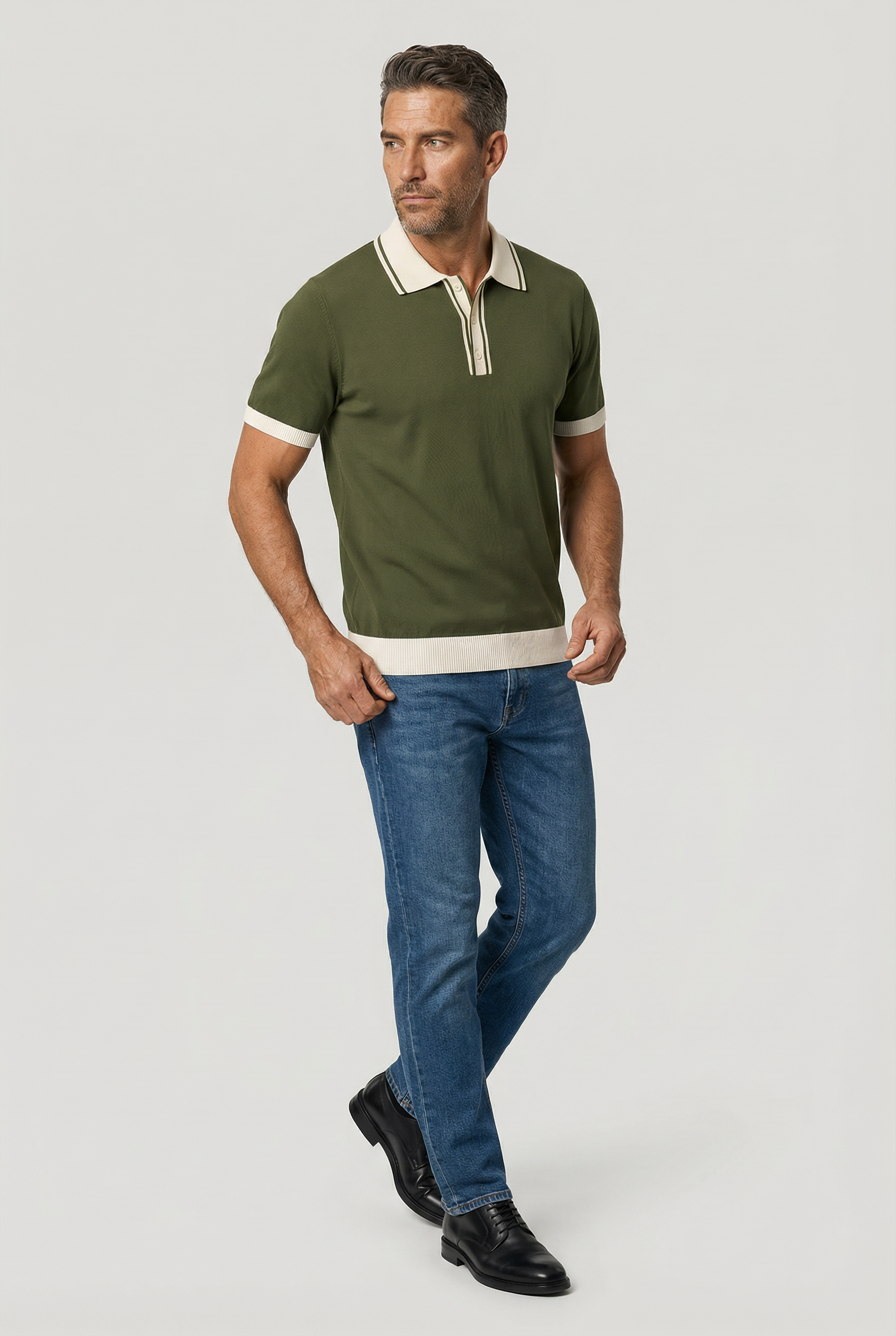 Camden - Plain Polo Knitwear -  Olive Ecru - Wear London