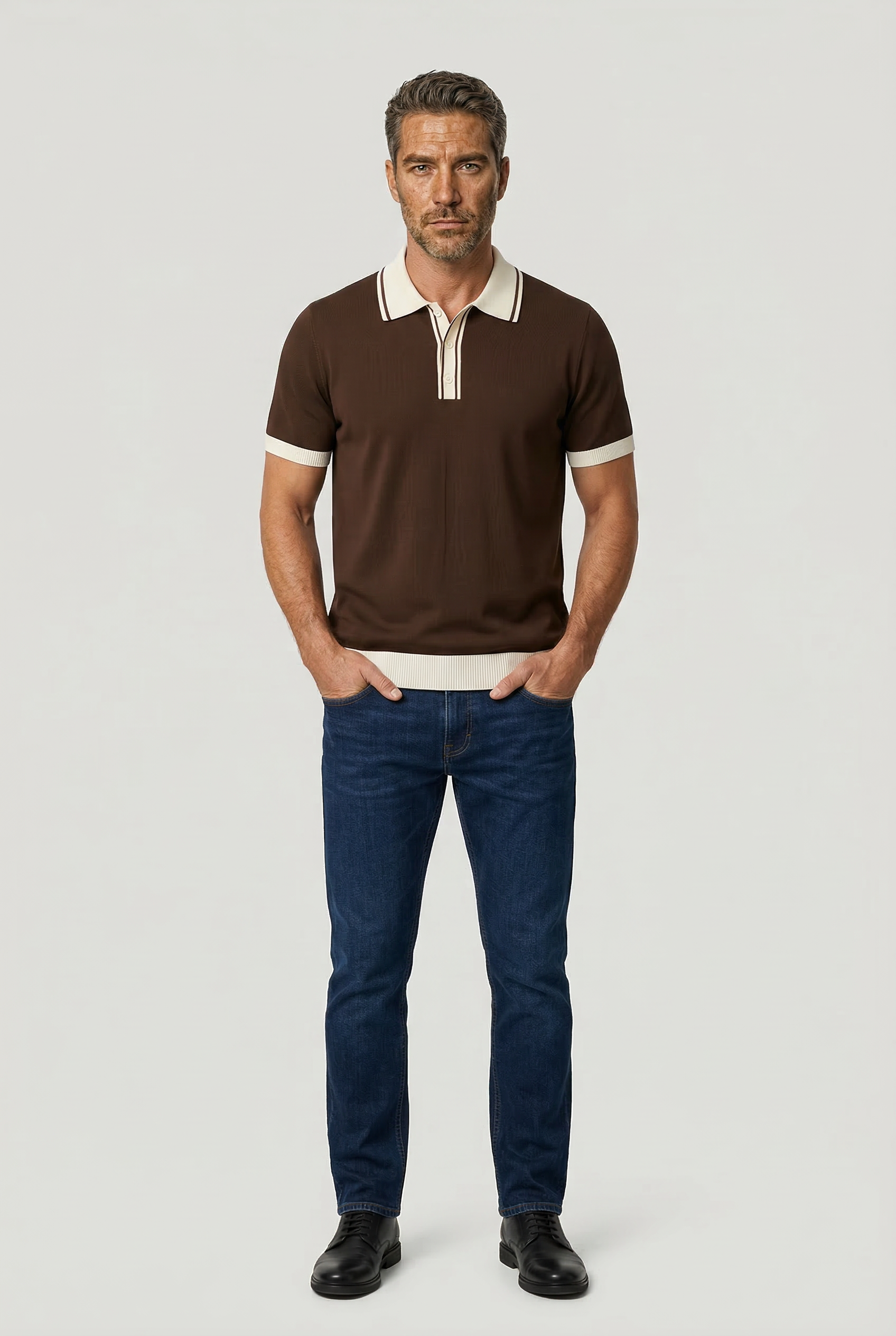 Camden - Plain Polo Knitwear - Chocolate Ecru - Wear London