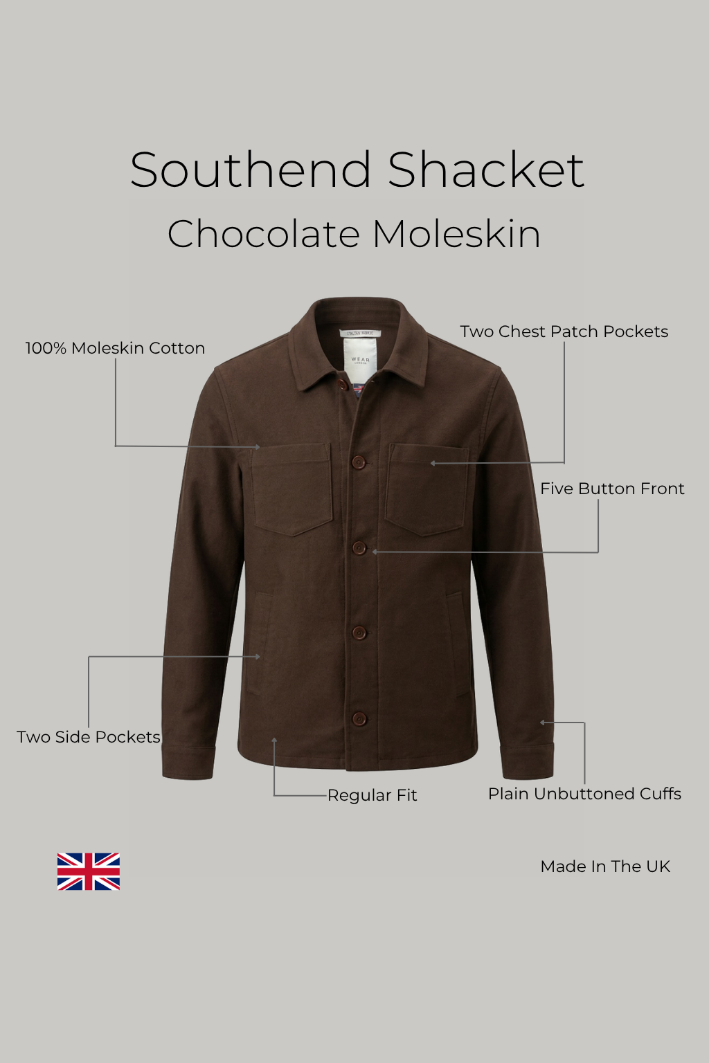 Southend Shacket Unlined - Chocolate Moleskin - Wear London