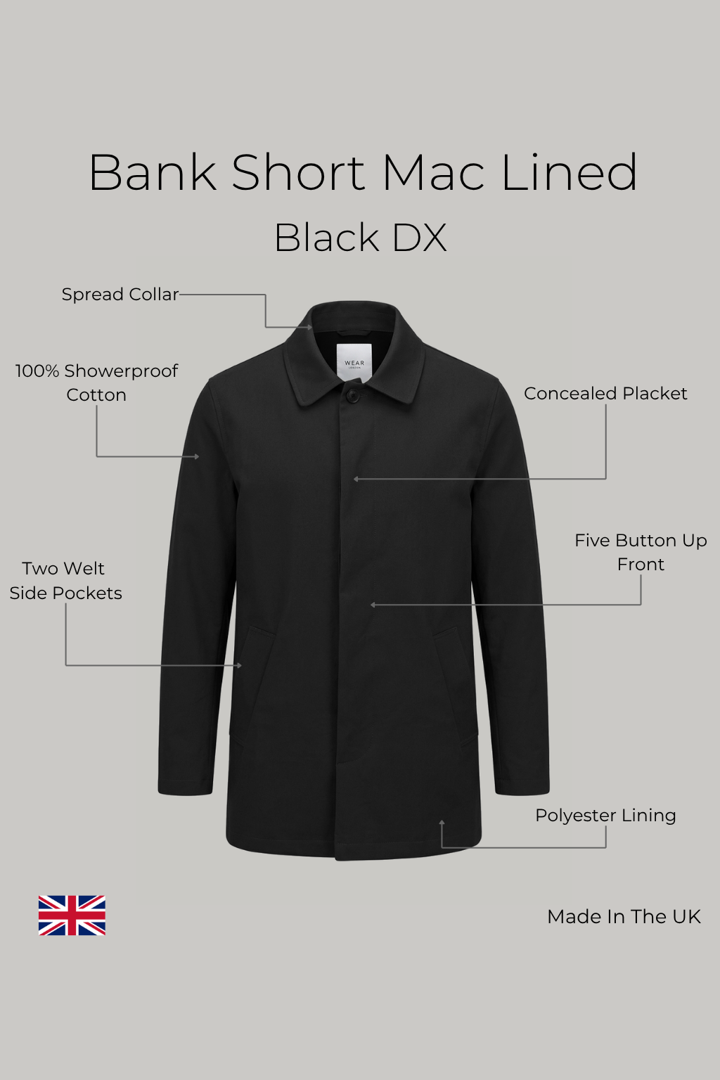 Bank Short Mac Lined -  Black Dx - Wear London