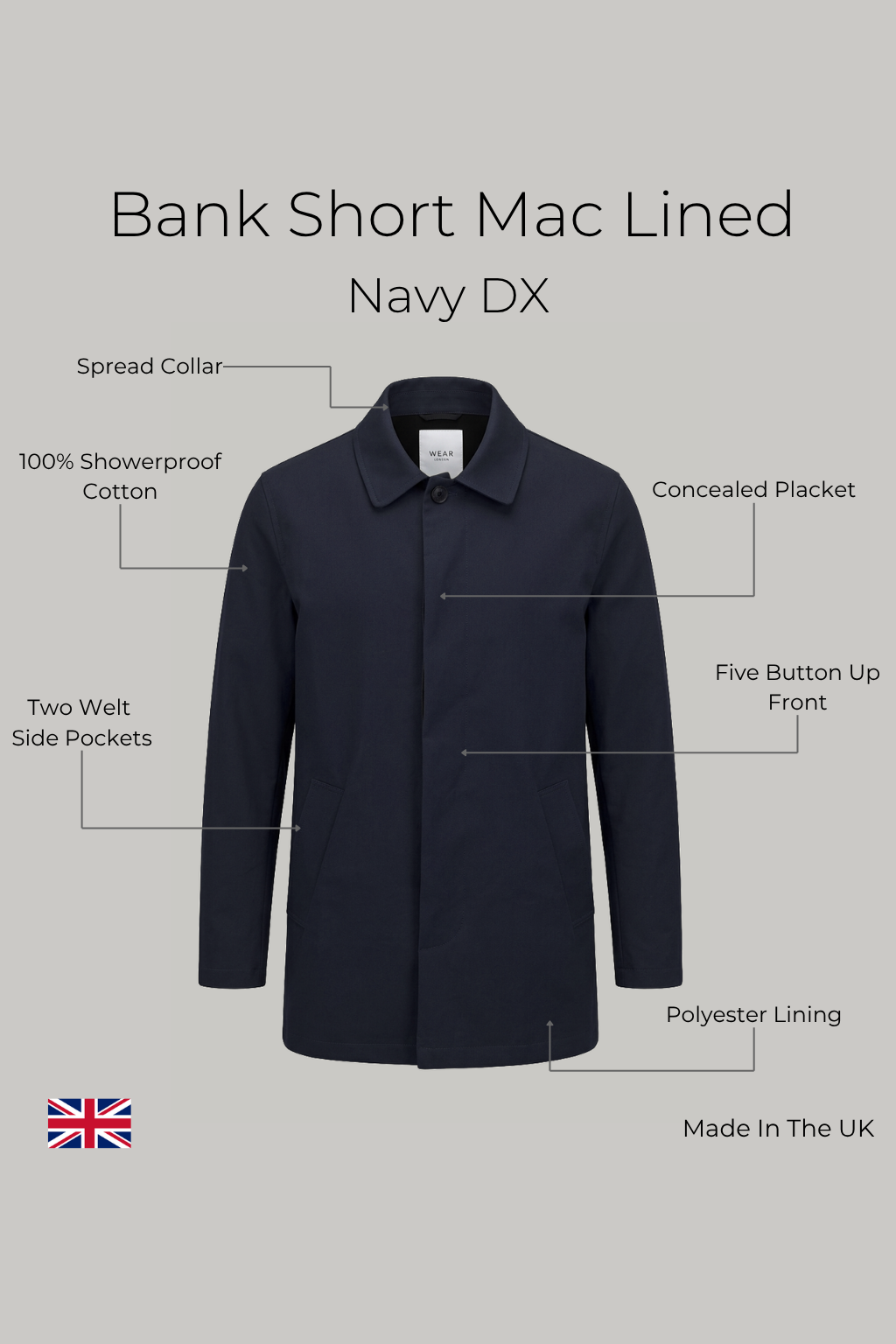 Bank Short Mac Lined  - Navy Dx - Wear London