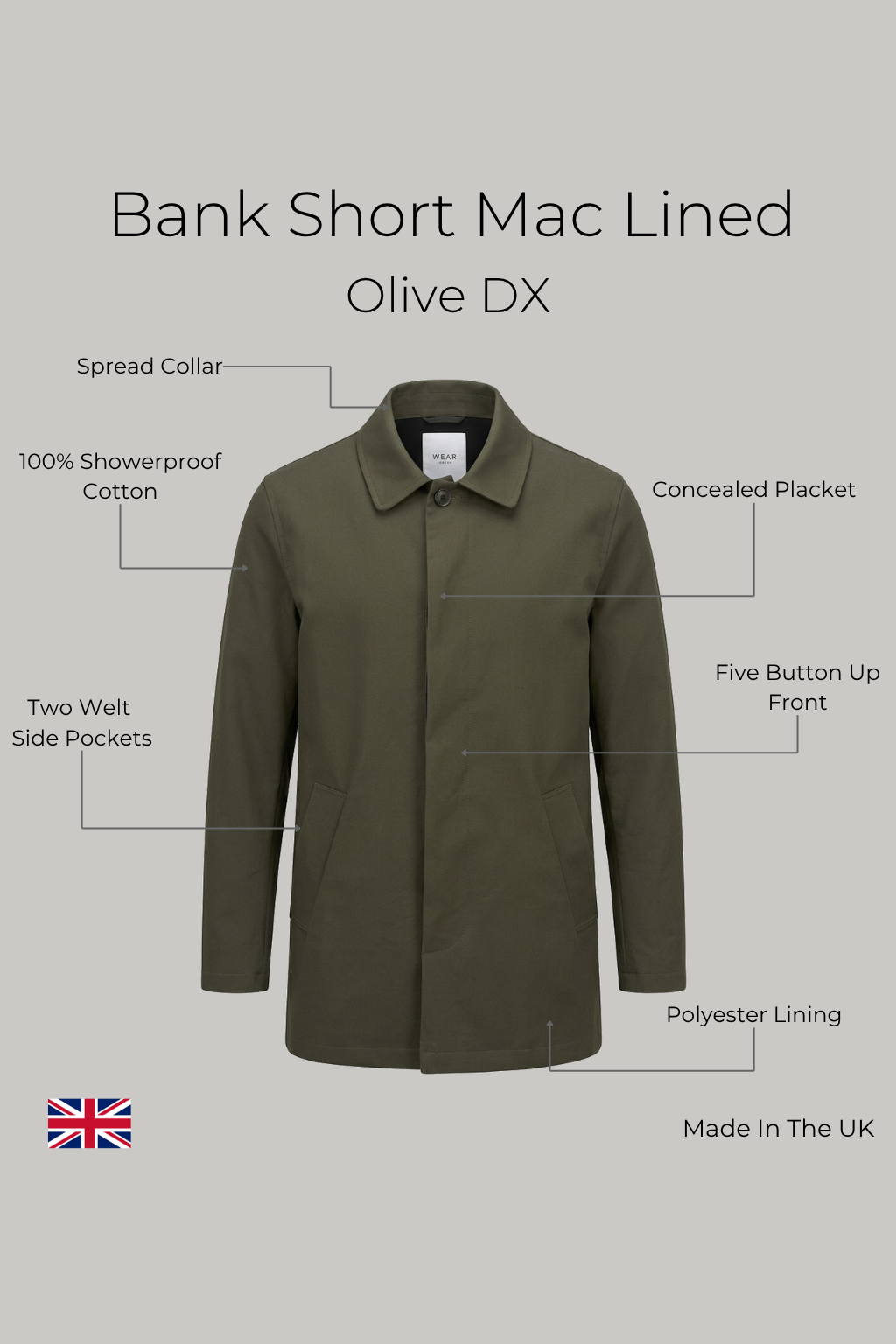 Bank Short Mac Lined -  Olive Dx - Wear London