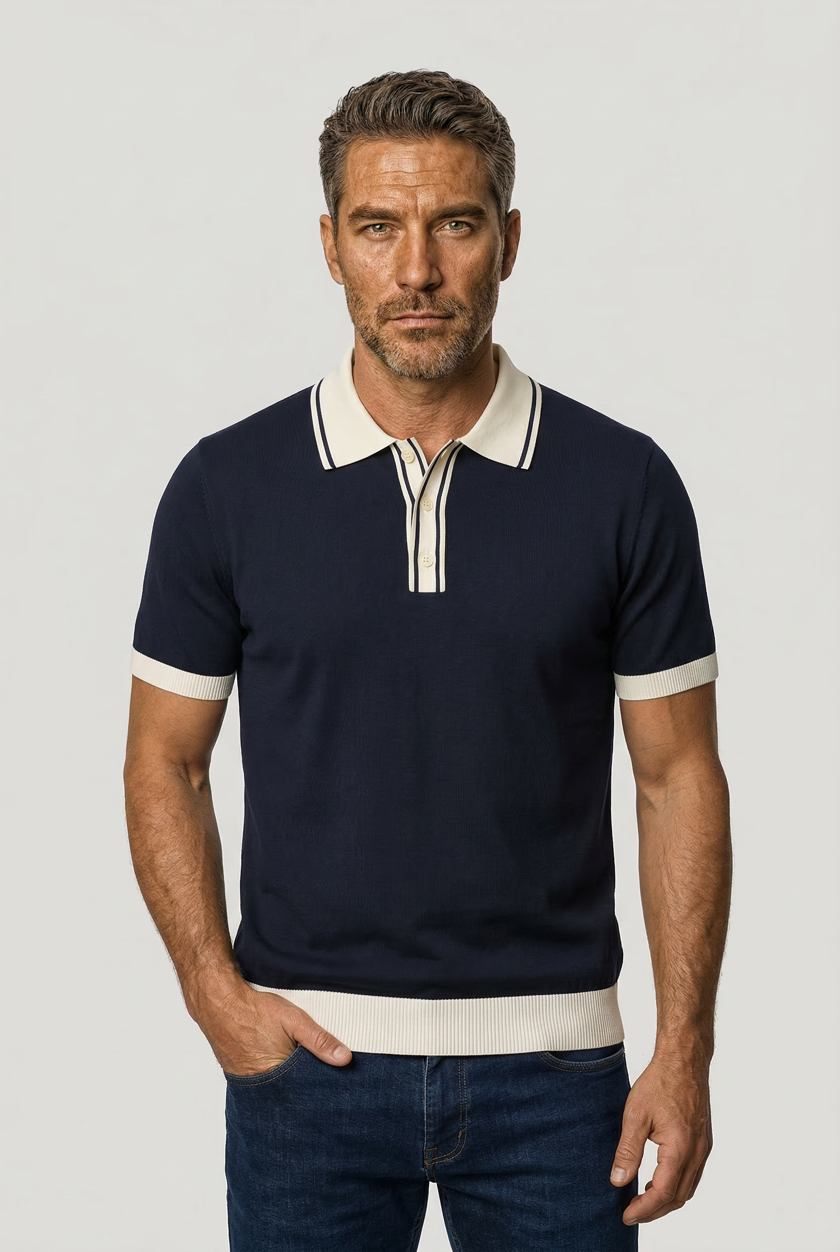 Camden - Plain Polo Knitwear -  Navy Ecru - Wear London