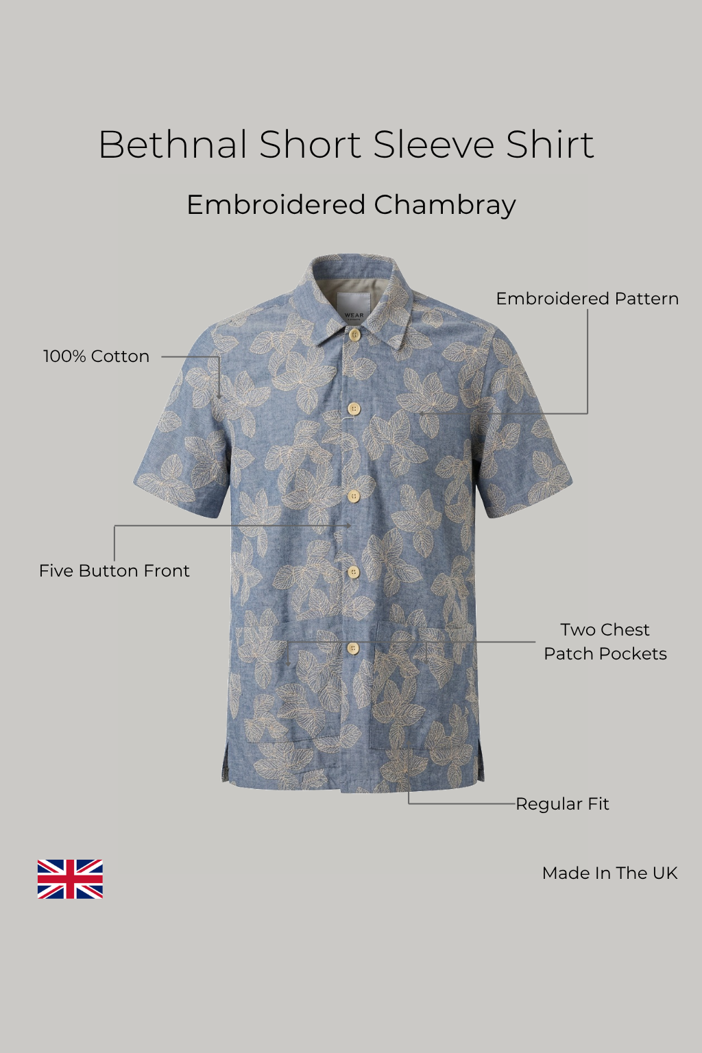 Bethnal Short Sleeve Shirt - Embroidered Chambray - Wear London