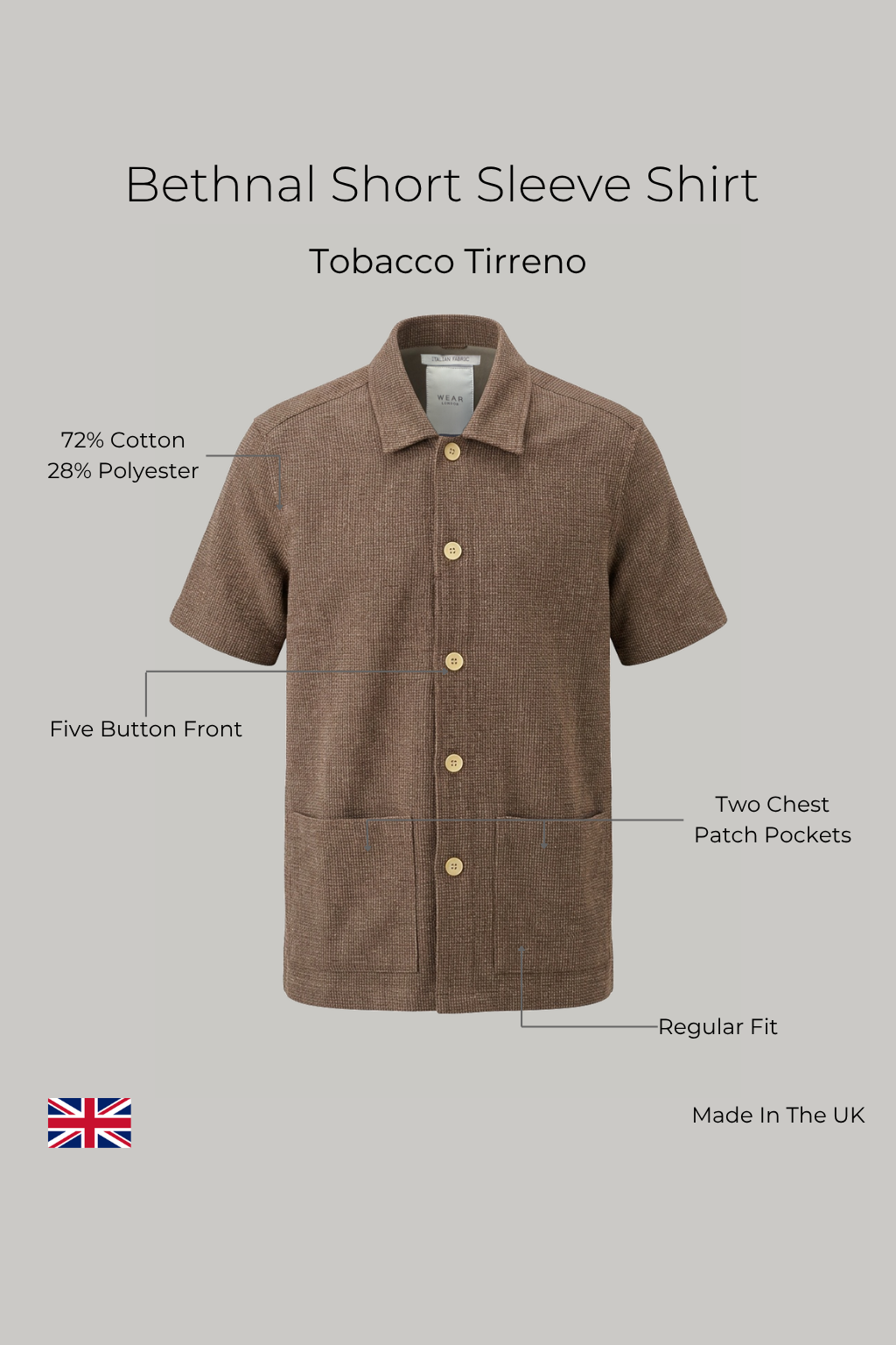 Bethnal Short Sleeve Shirt - Tobacco Tirreno - Wear London